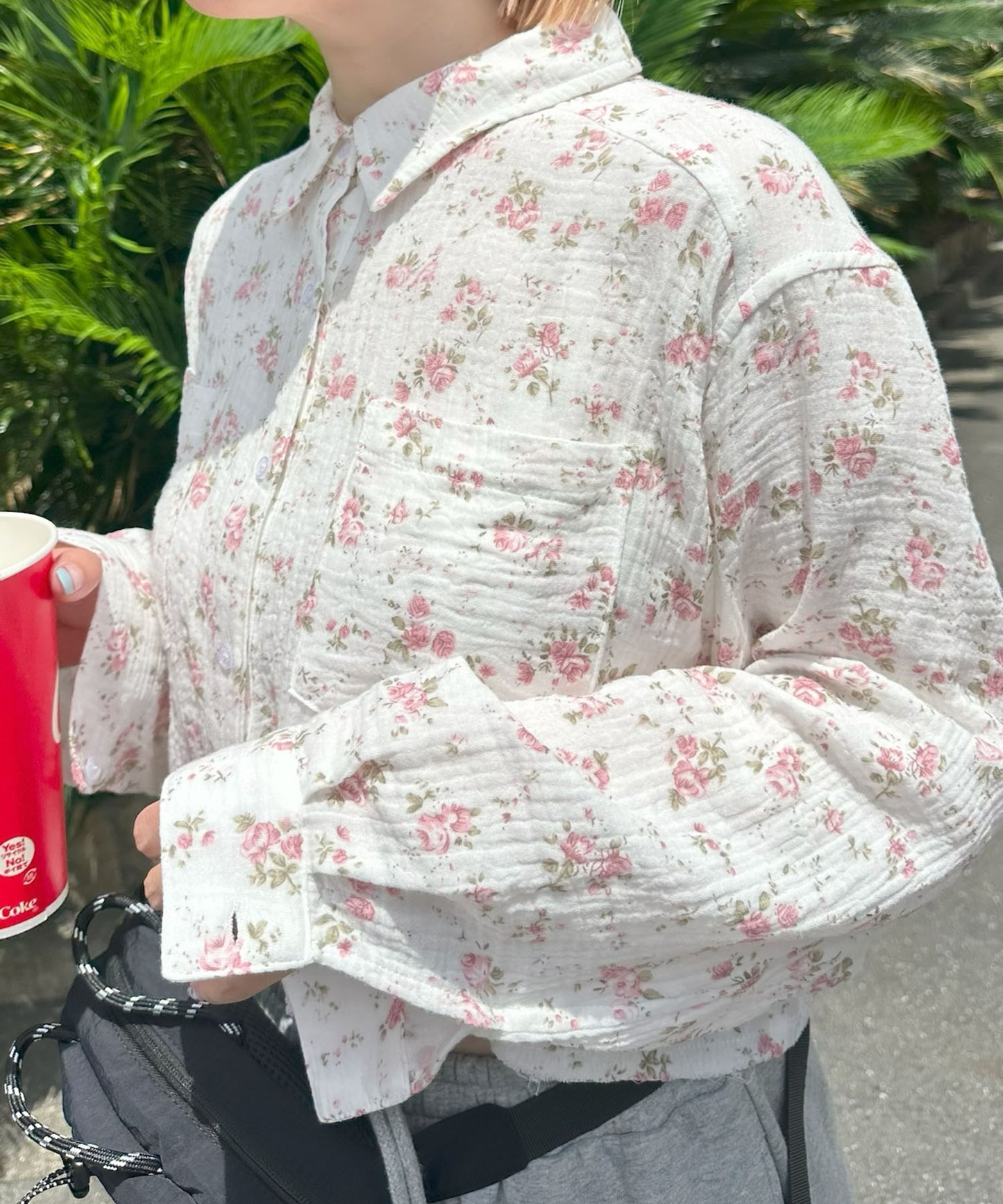 ガーゼ花柄シャツ【オフホワイト】