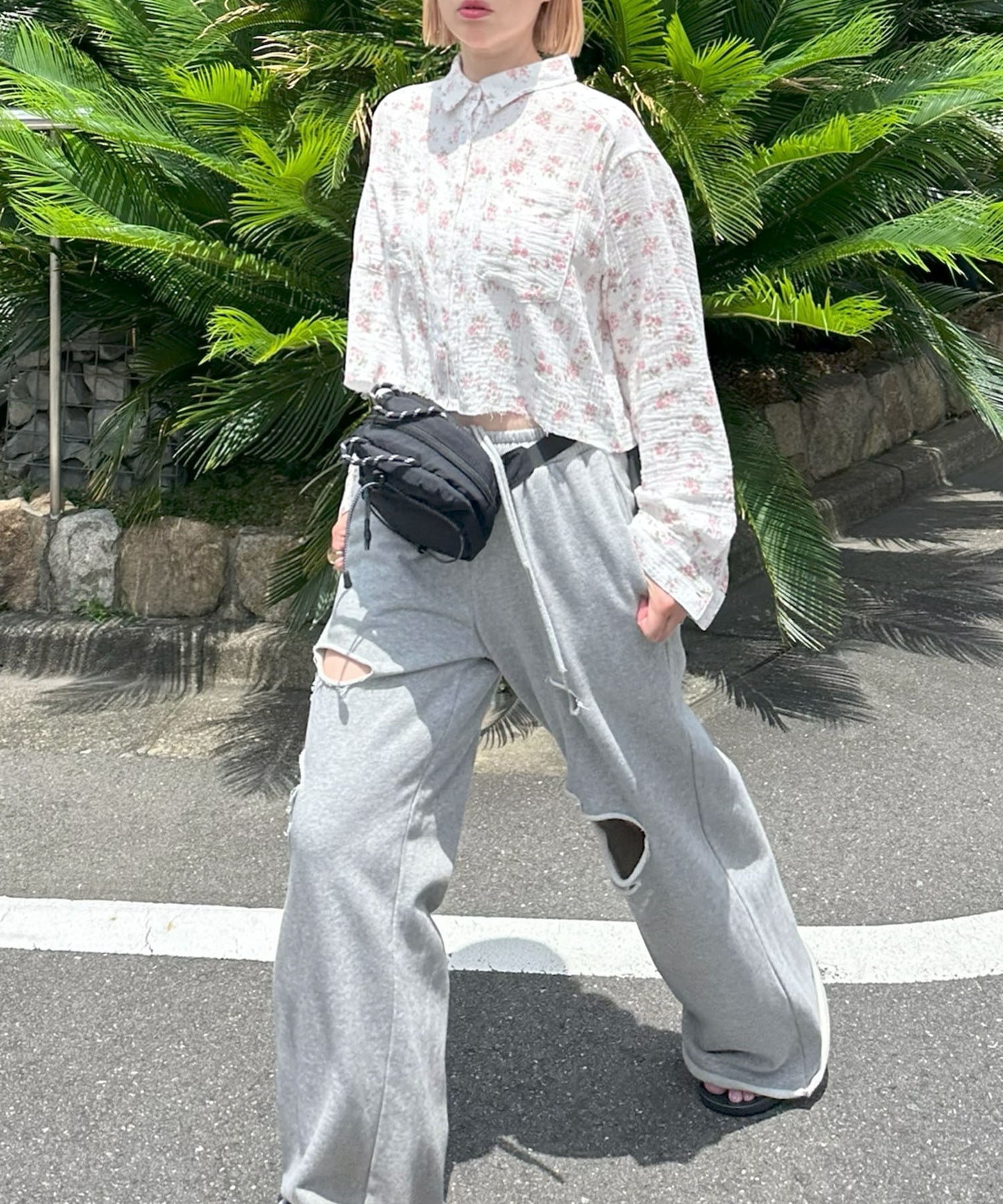 ガーゼ花柄シャツ【オフホワイト】