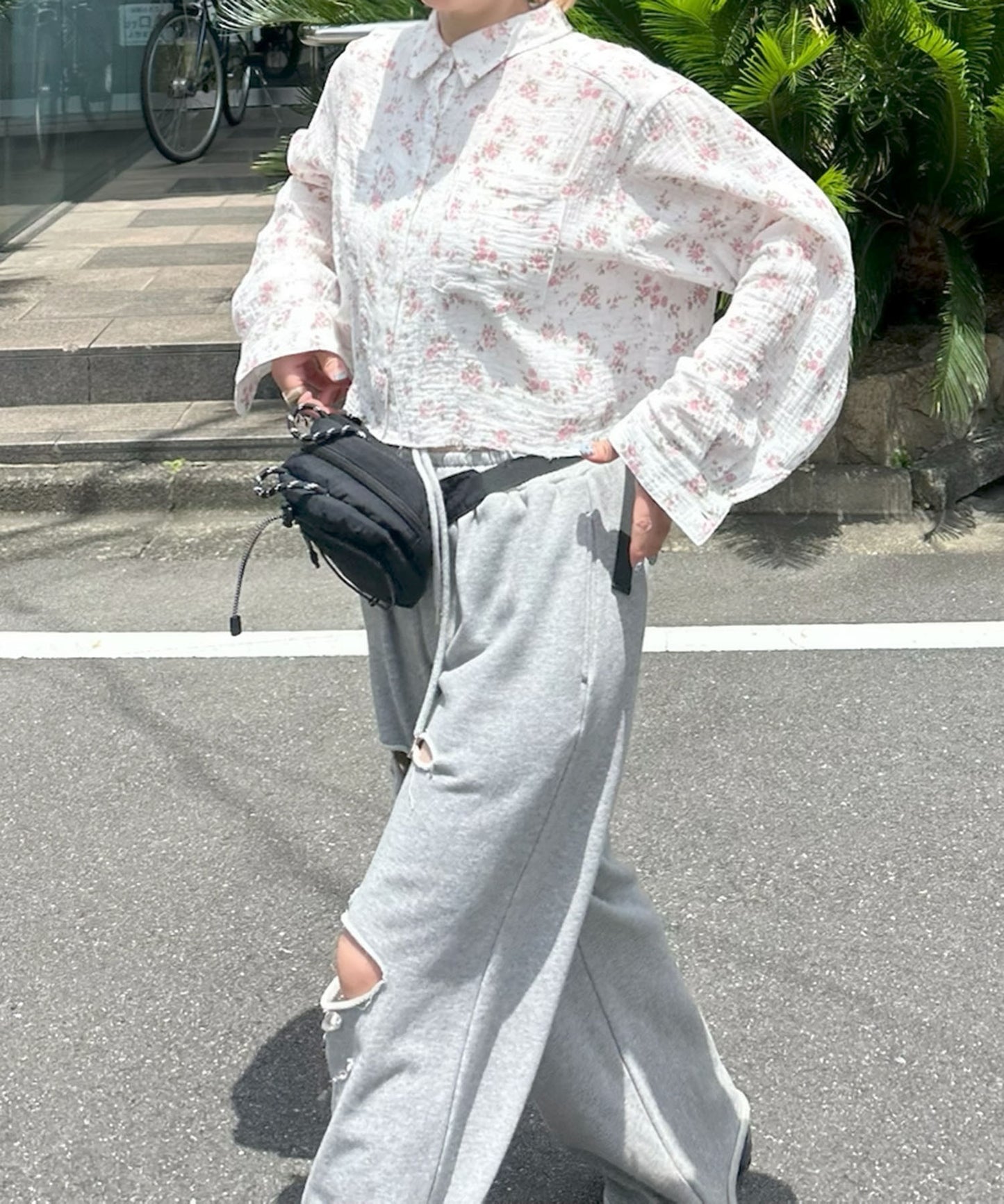 ガーゼ花柄シャツ【オフホワイト】
