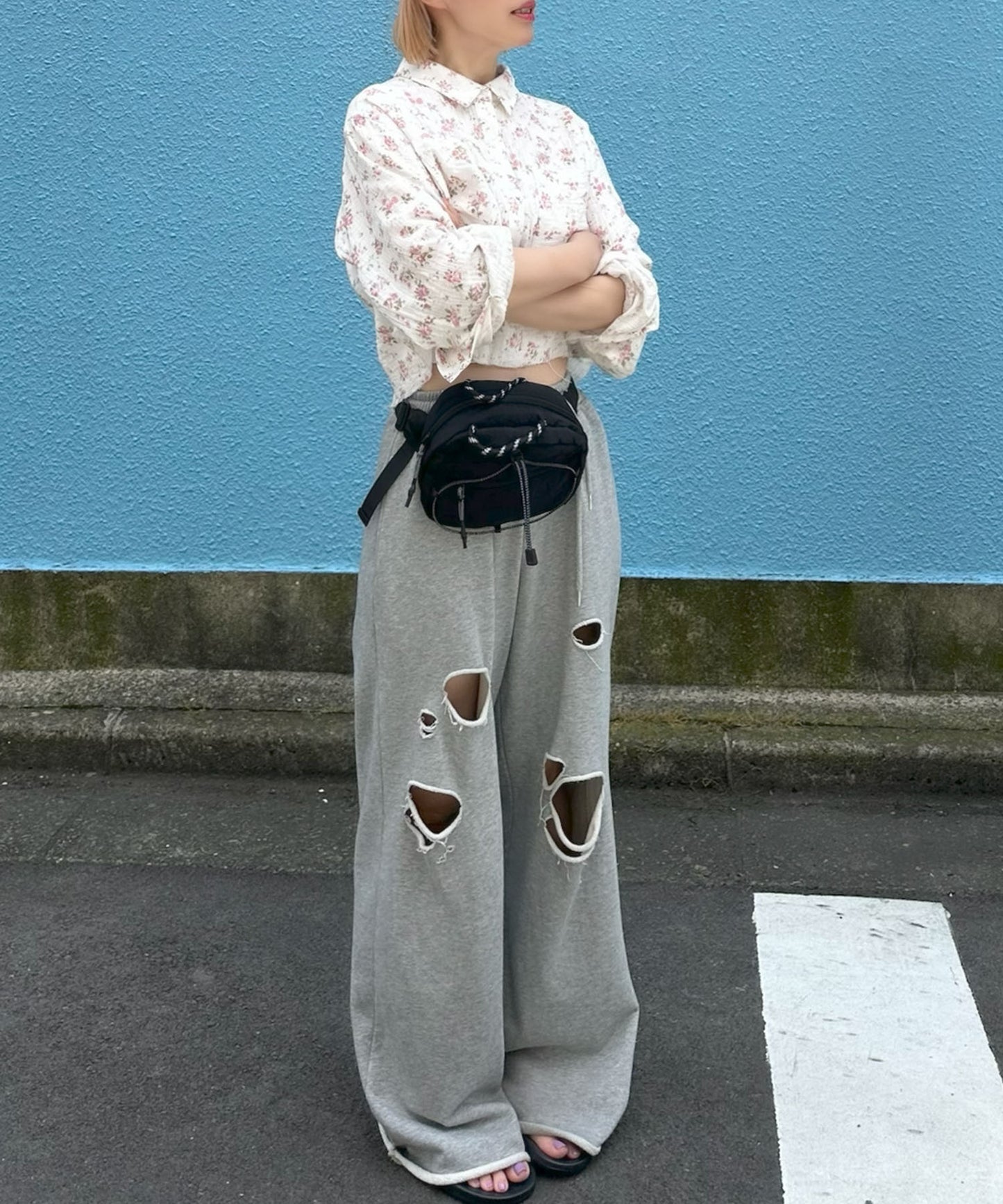 ガーゼ花柄シャツ【オフホワイト】