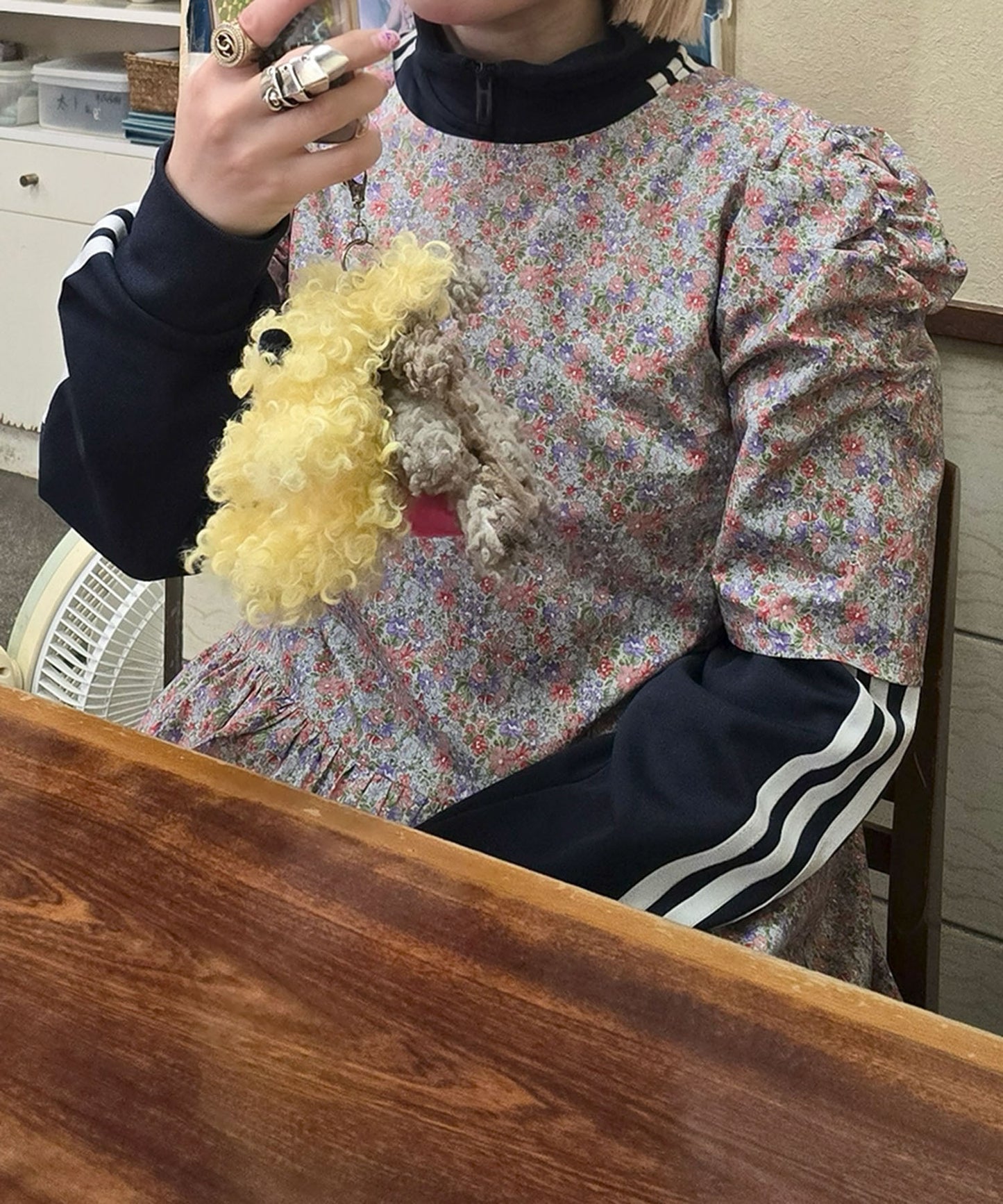 古着っぽワンピ【サックスブルー】