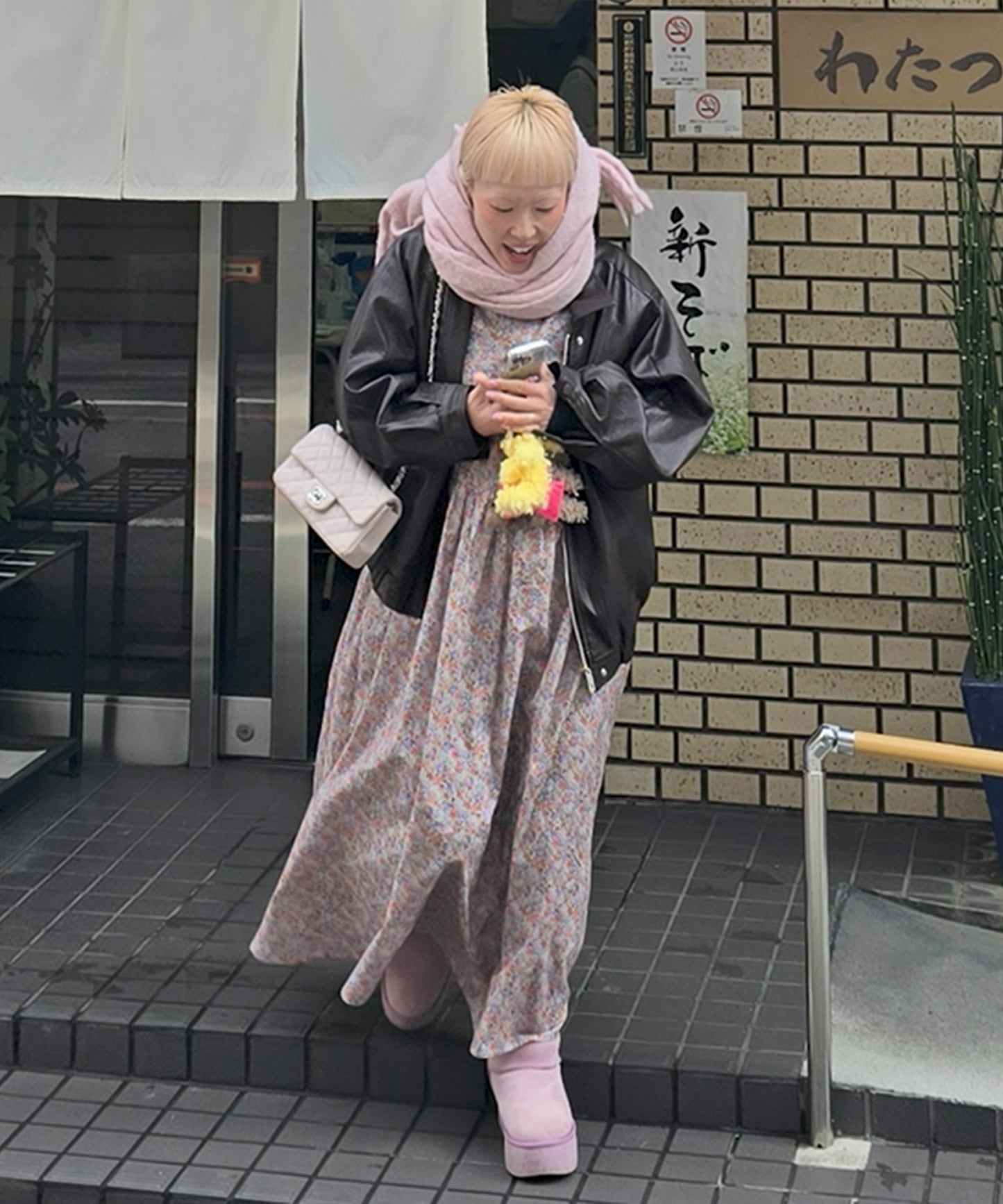 古着っぽワンピ【サックスブルー】