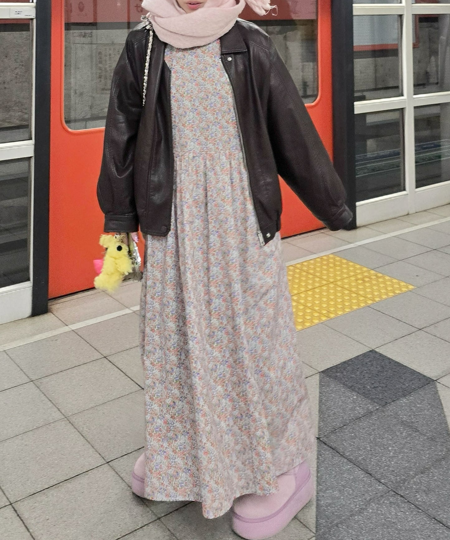 古着っぽワンピ【サックスブルー】