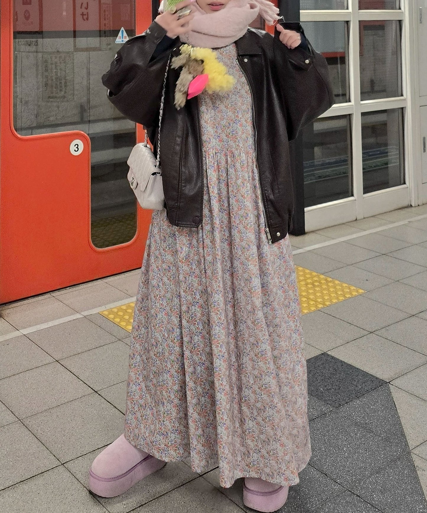 古着っぽワンピ【サックスブルー】