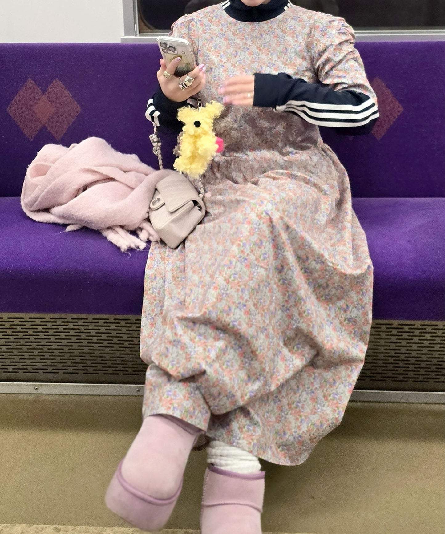 古着っぽワンピ【サックスブルー】