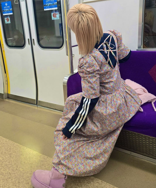 古着っぽワンピ【サックスブルー】