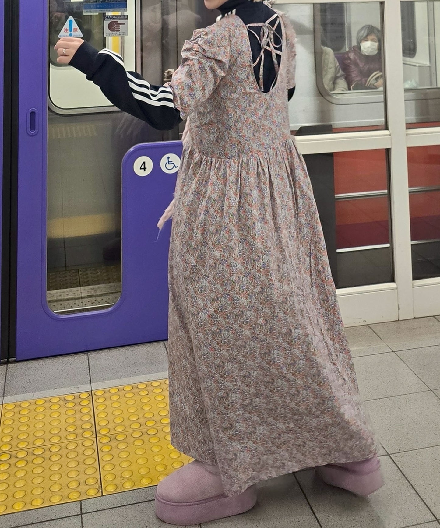 古着っぽワンピ【サックスブルー】