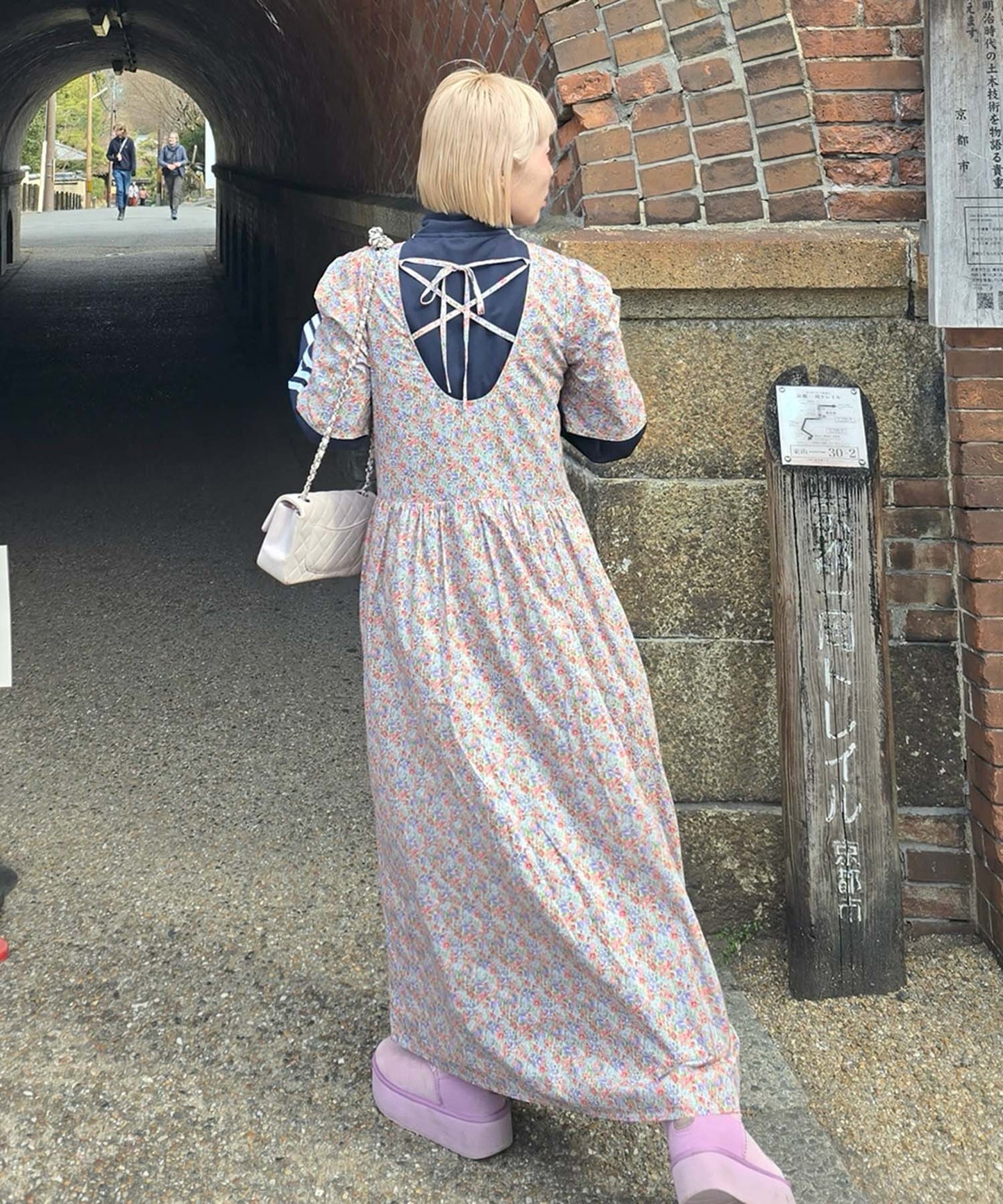 古着っぽワンピ【サックスブルー】