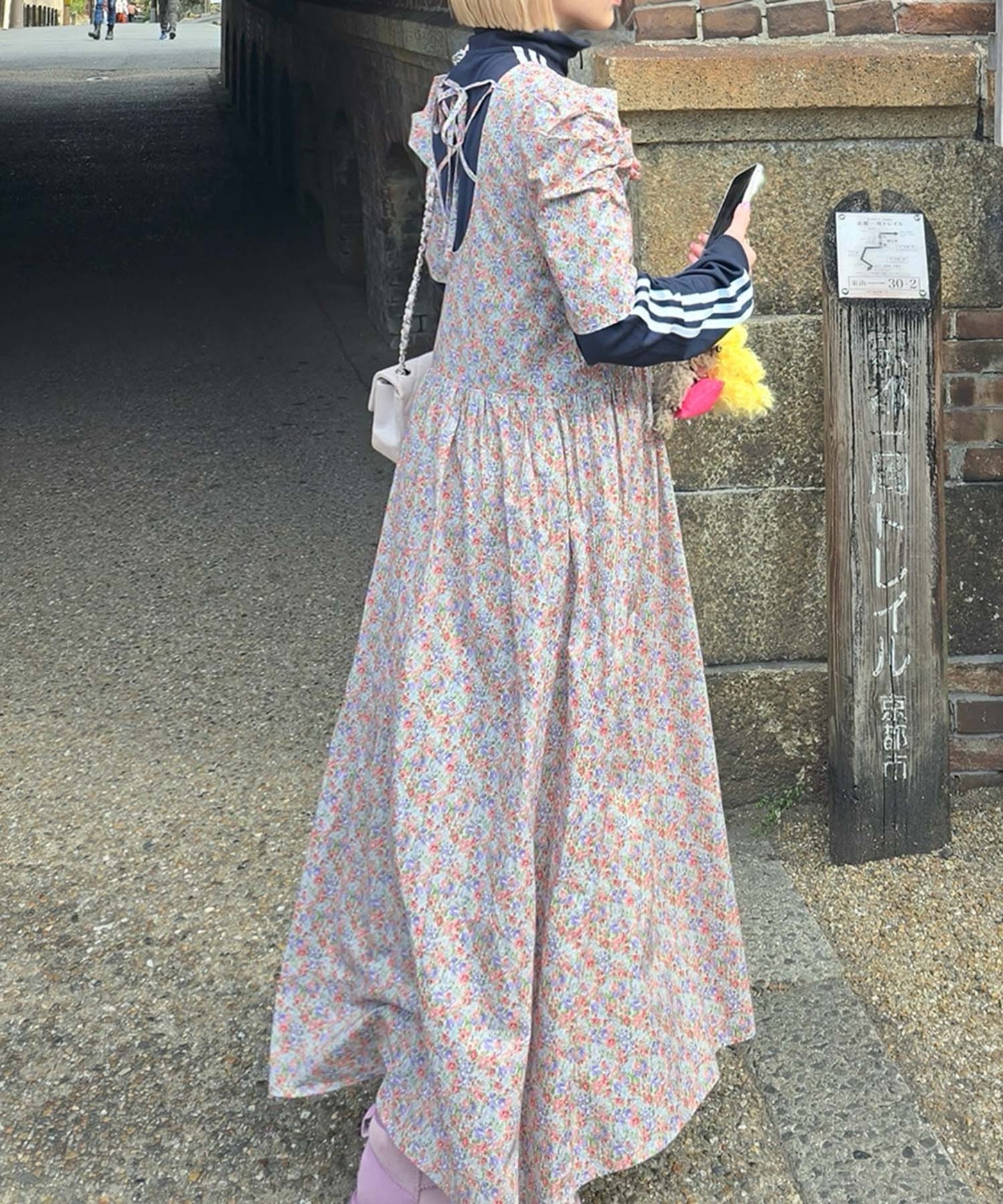 古着っぽワンピ【サックスブルー】