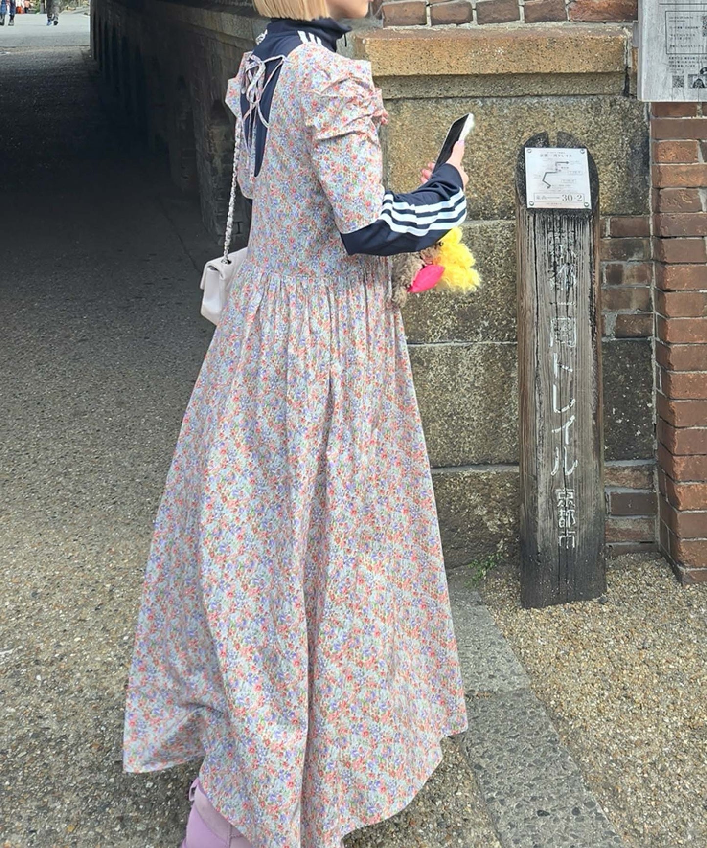 古着っぽワンピ【サックスブルー】