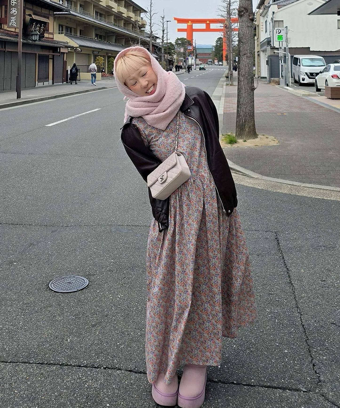 古着っぽワンピ【サックスブルー】