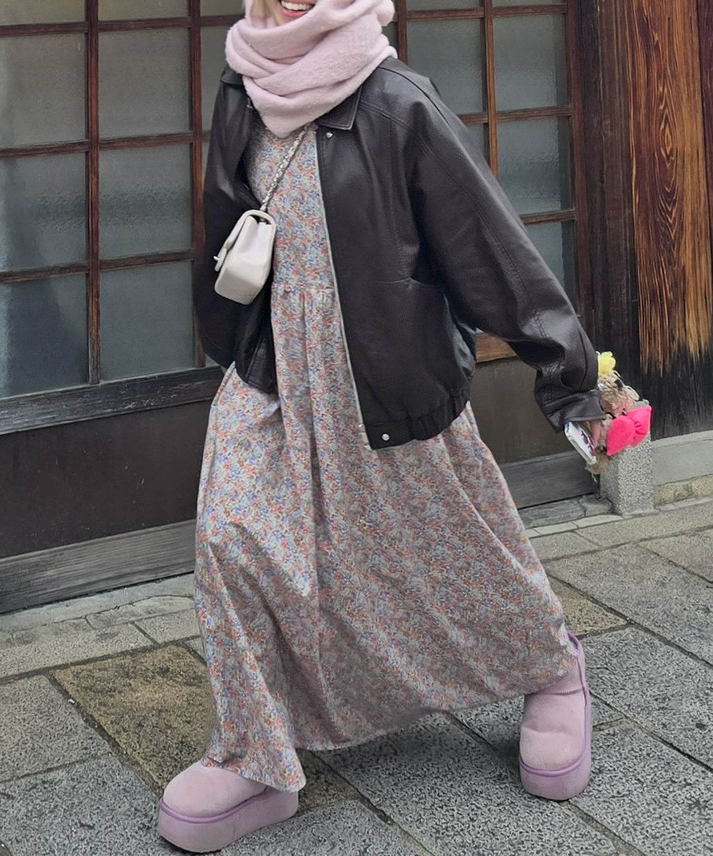 古着っぽワンピ【サックスブルー】