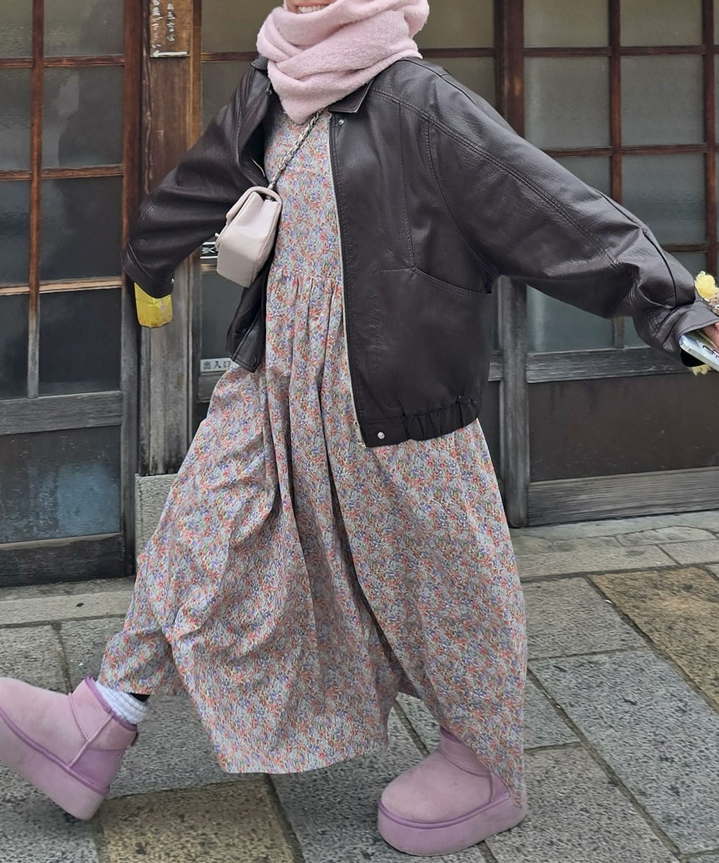 古着っぽワンピ【サックスブルー】