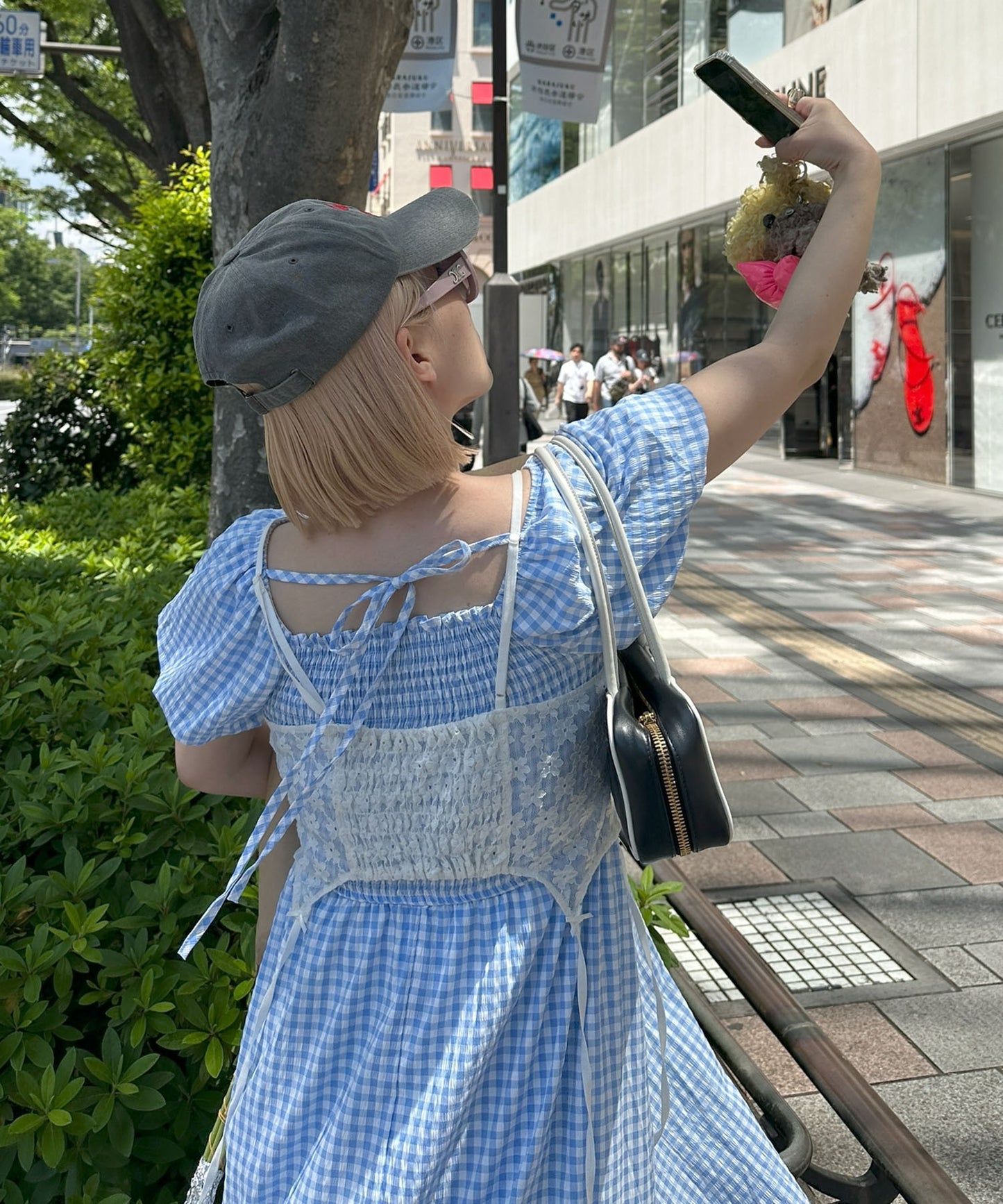 ギンガムシャーリングワンピ【サックスブルー】