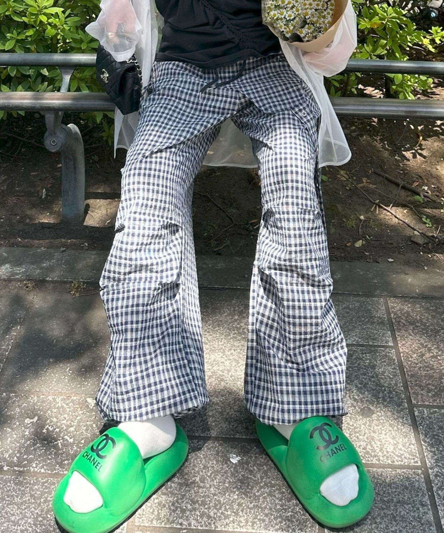 チェックタックタックパラシュートパンツ【ネイビー】