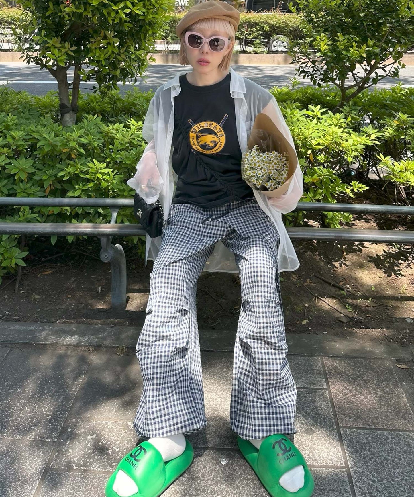 チェックタックタックパラシュートパンツ【ネイビー】