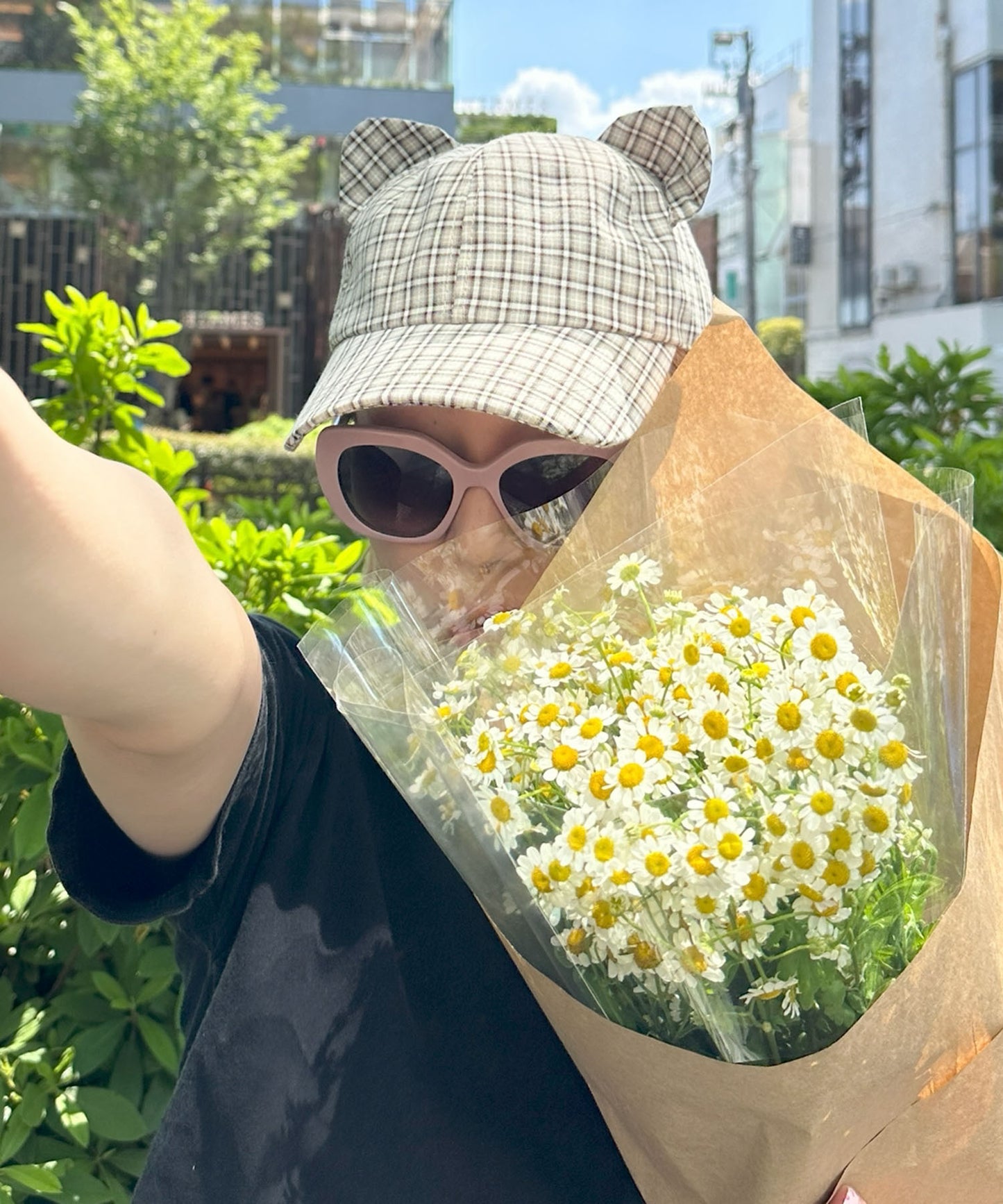 ネコ耳チェックキャップ【ベージュ】