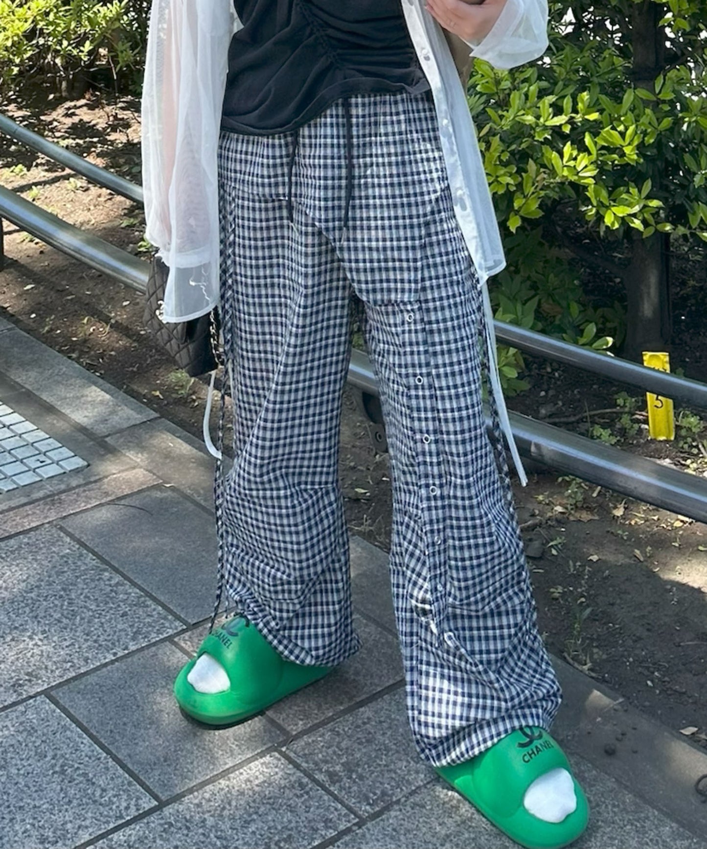 チェックタックタックパラシュートパンツ【ネイビー】