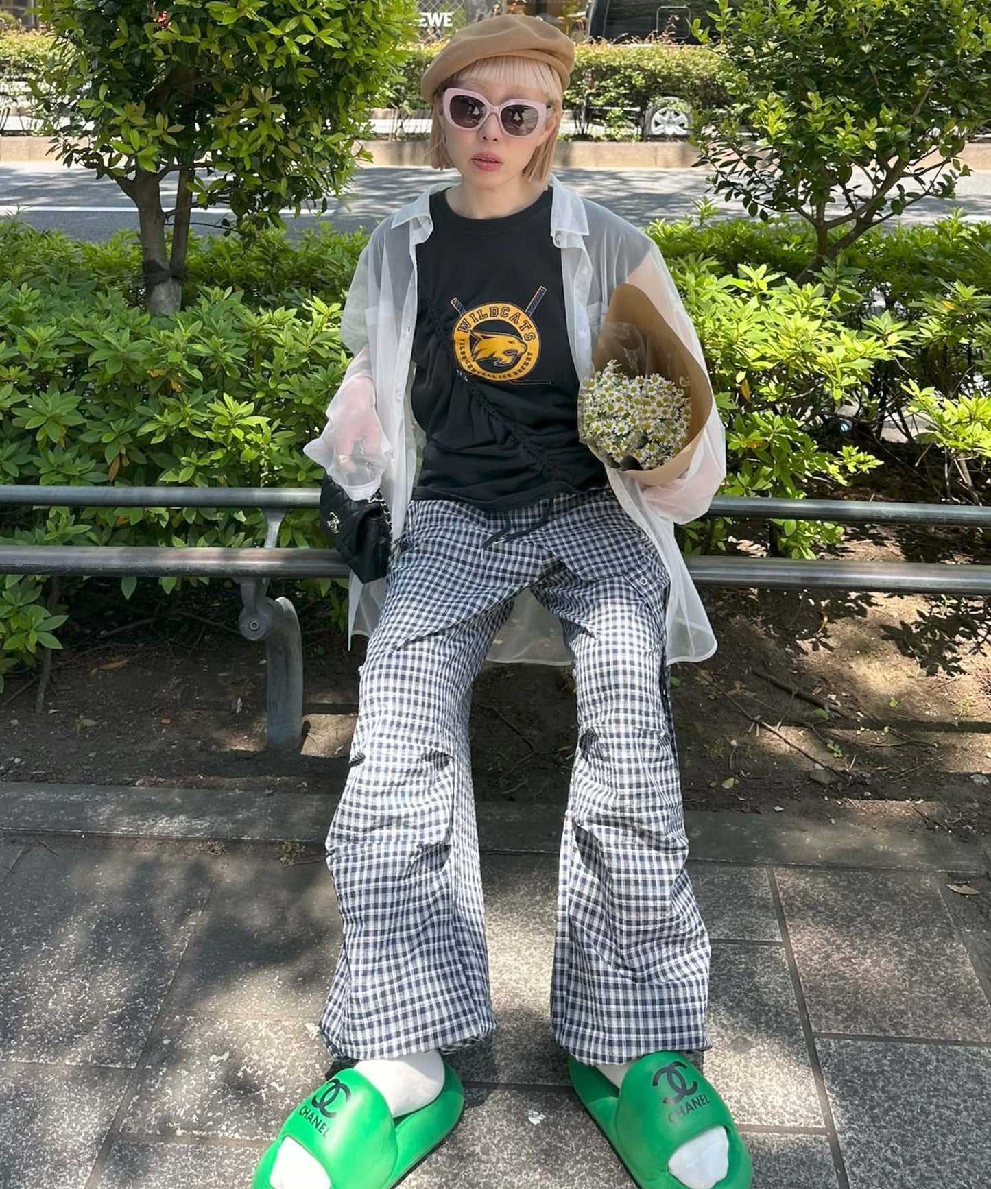 チェックタックタックパラシュートパンツ【ネイビー】