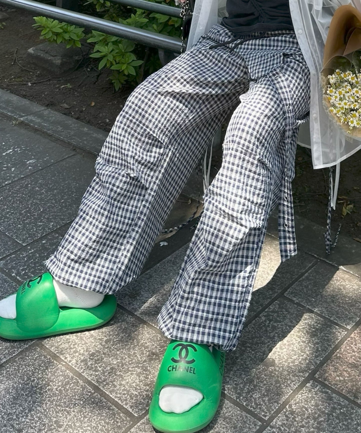 チェックタックタックパラシュートパンツ【ネイビー】
