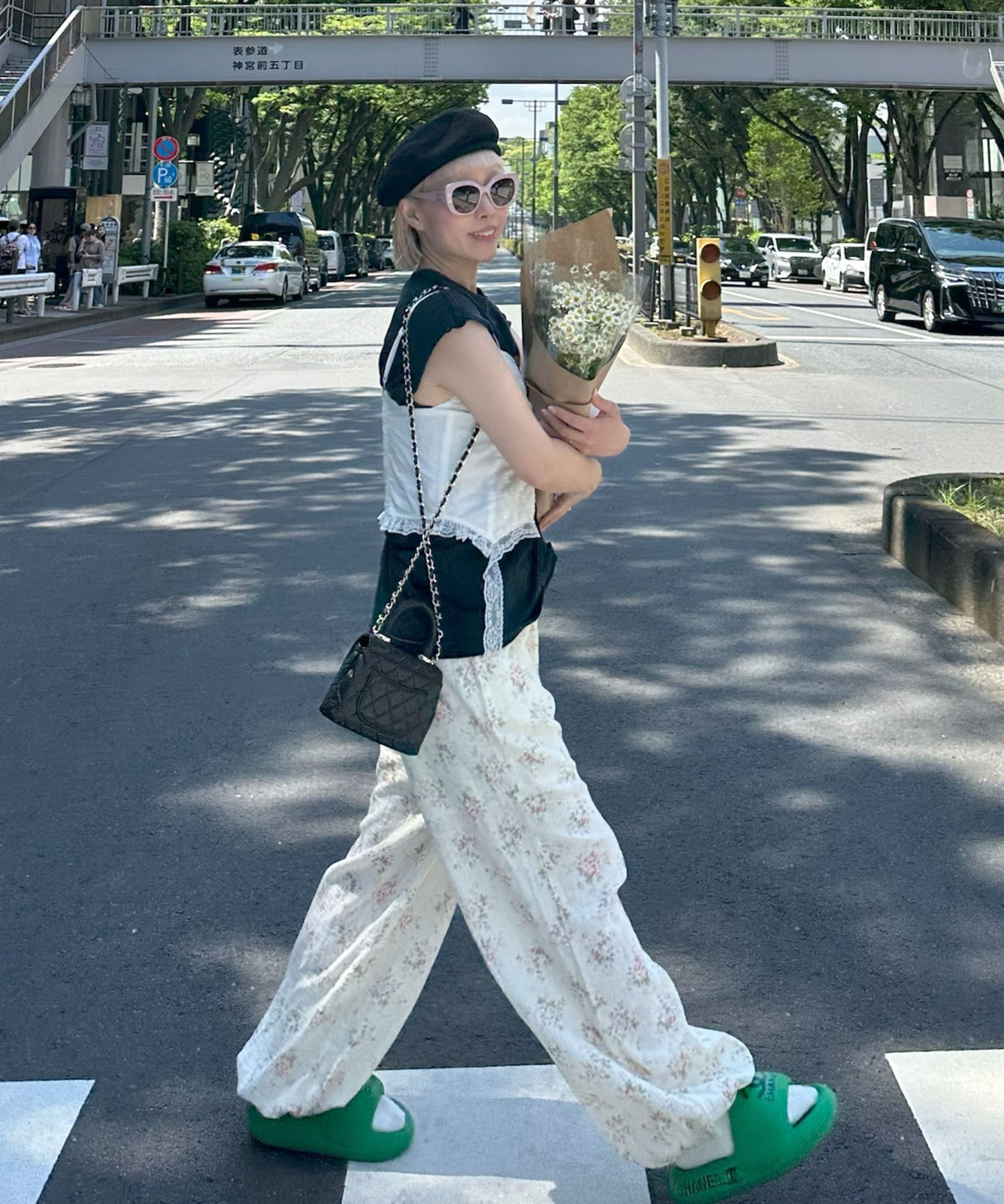 やわやわのラクチン花柄パンツ【オフホワイト】