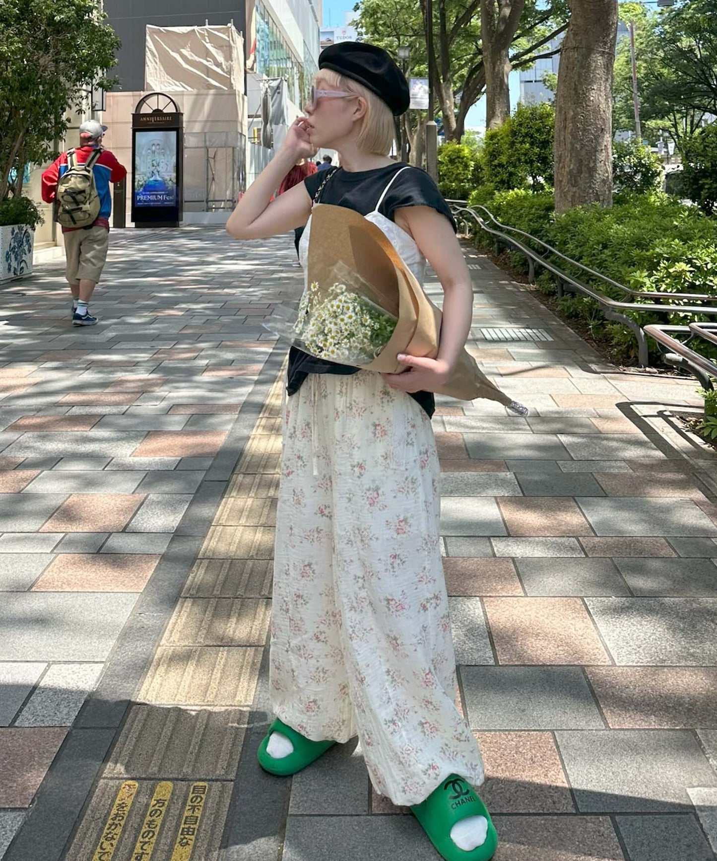 やわやわのラクチン花柄パンツ【オフホワイト】