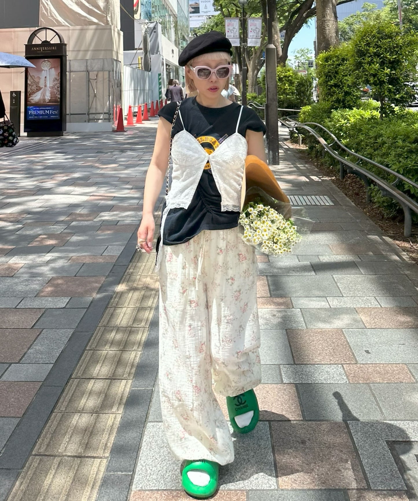 やわやわのラクチン花柄パンツ【オフホワイト】