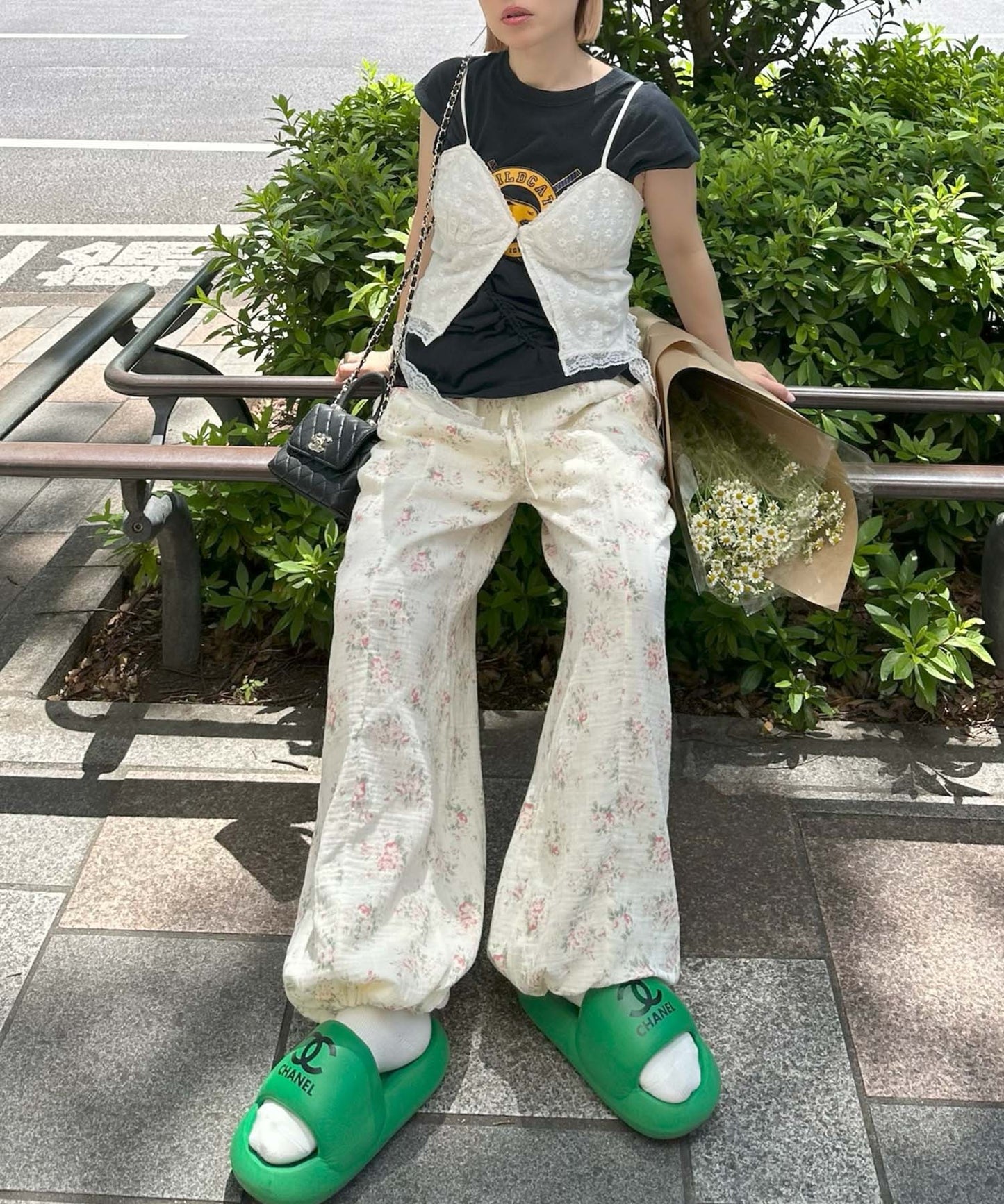 やわやわのラクチン花柄パンツ【オフホワイト】