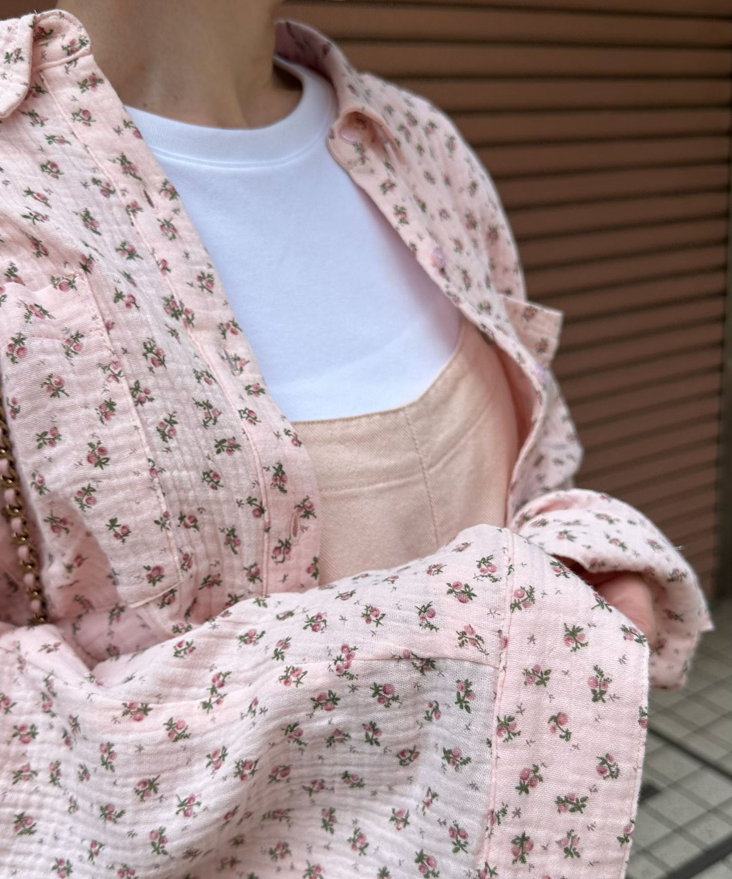 ガーゼ花柄シャツ【ピンク】