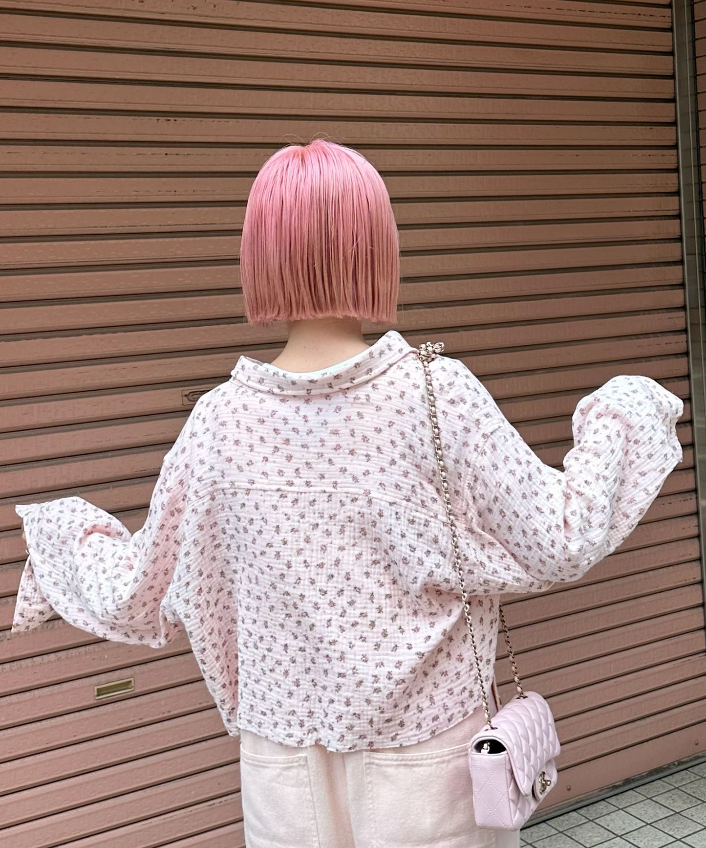 ガーゼ花柄シャツ【ピンク】