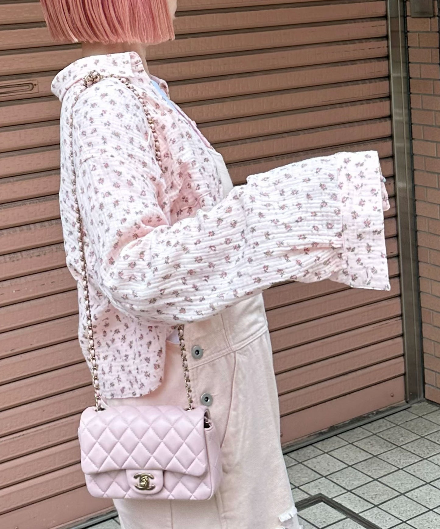 ガーゼ花柄シャツ【ピンク】