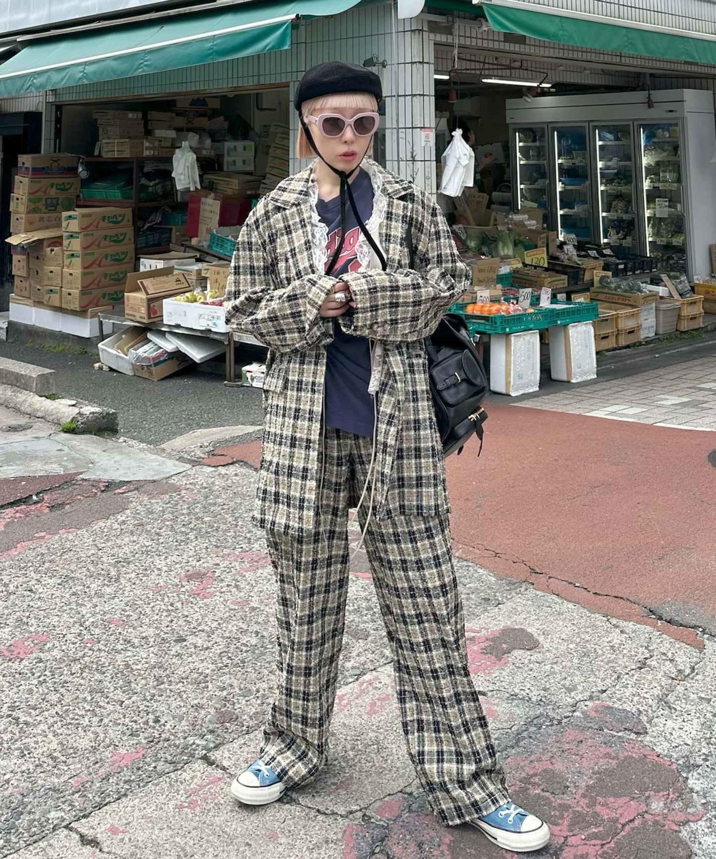 【セットアップで着られる】チェックシャツジャケット【ブラック】