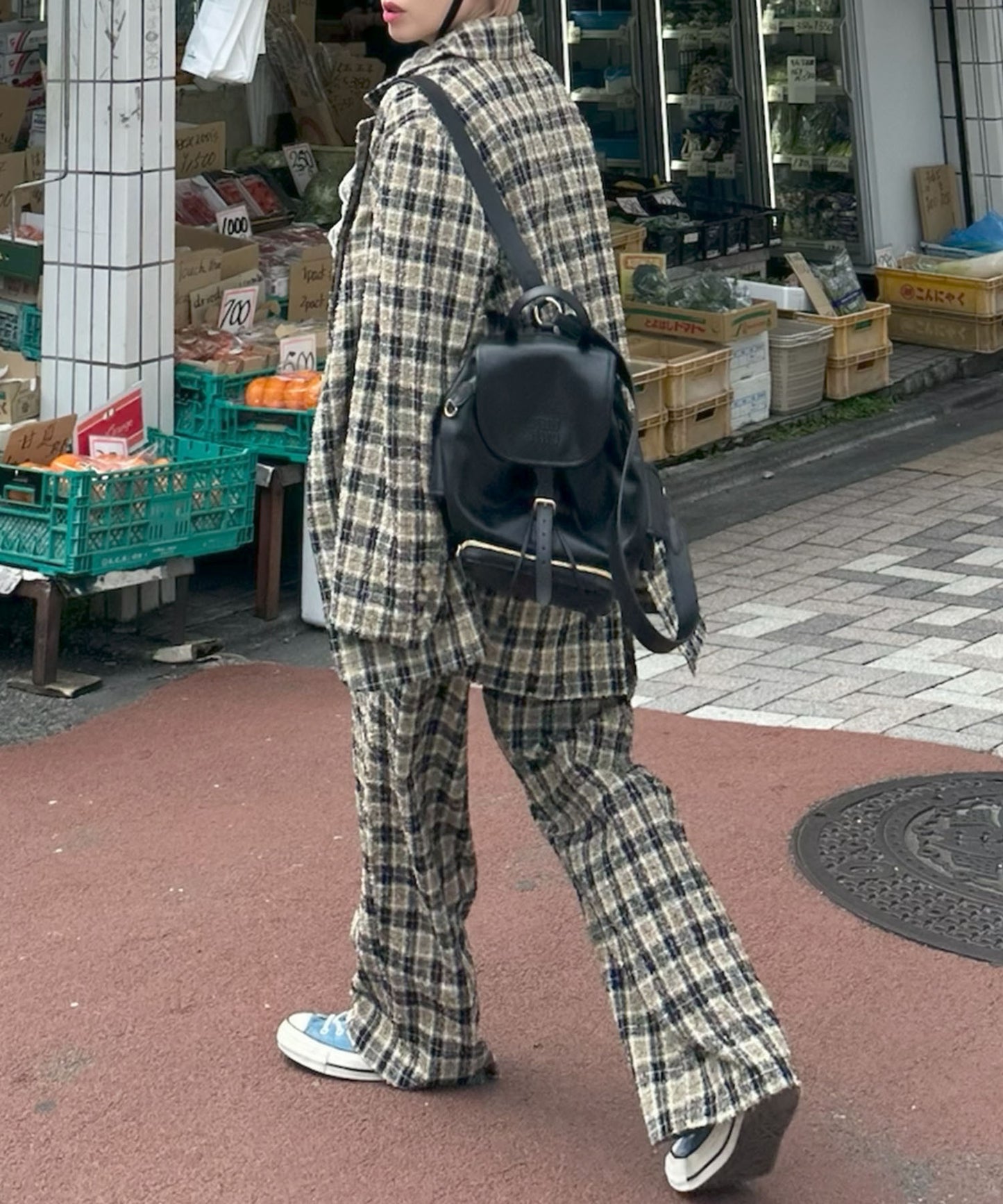 【セットアップで着られる】チェックシャツジャケット【ブラック】