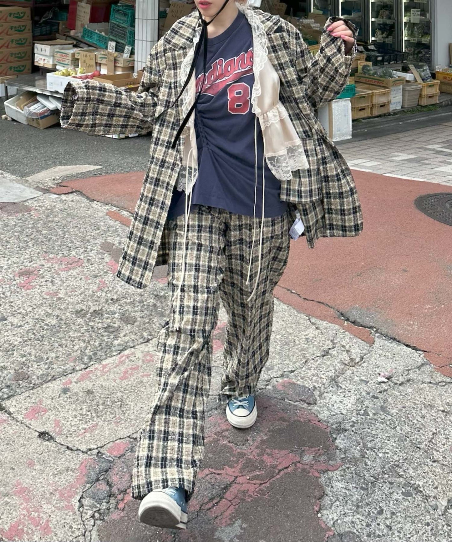【セットアップで着られる】チェックシャツジャケット【ブラック】