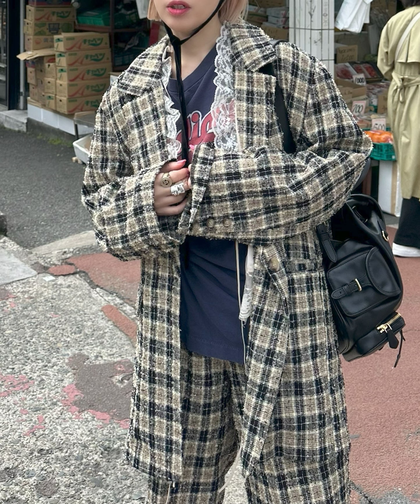【セットアップで着られる】チェックシャツジャケット【ブラック】