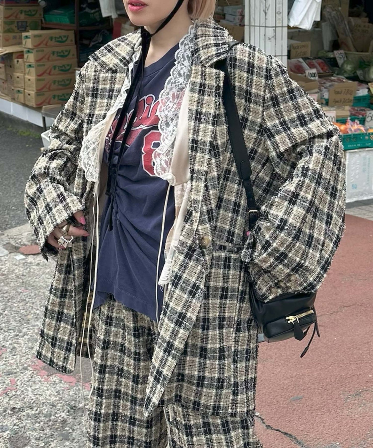 【セットアップで着られる】チェックシャツジャケット【ブラック】