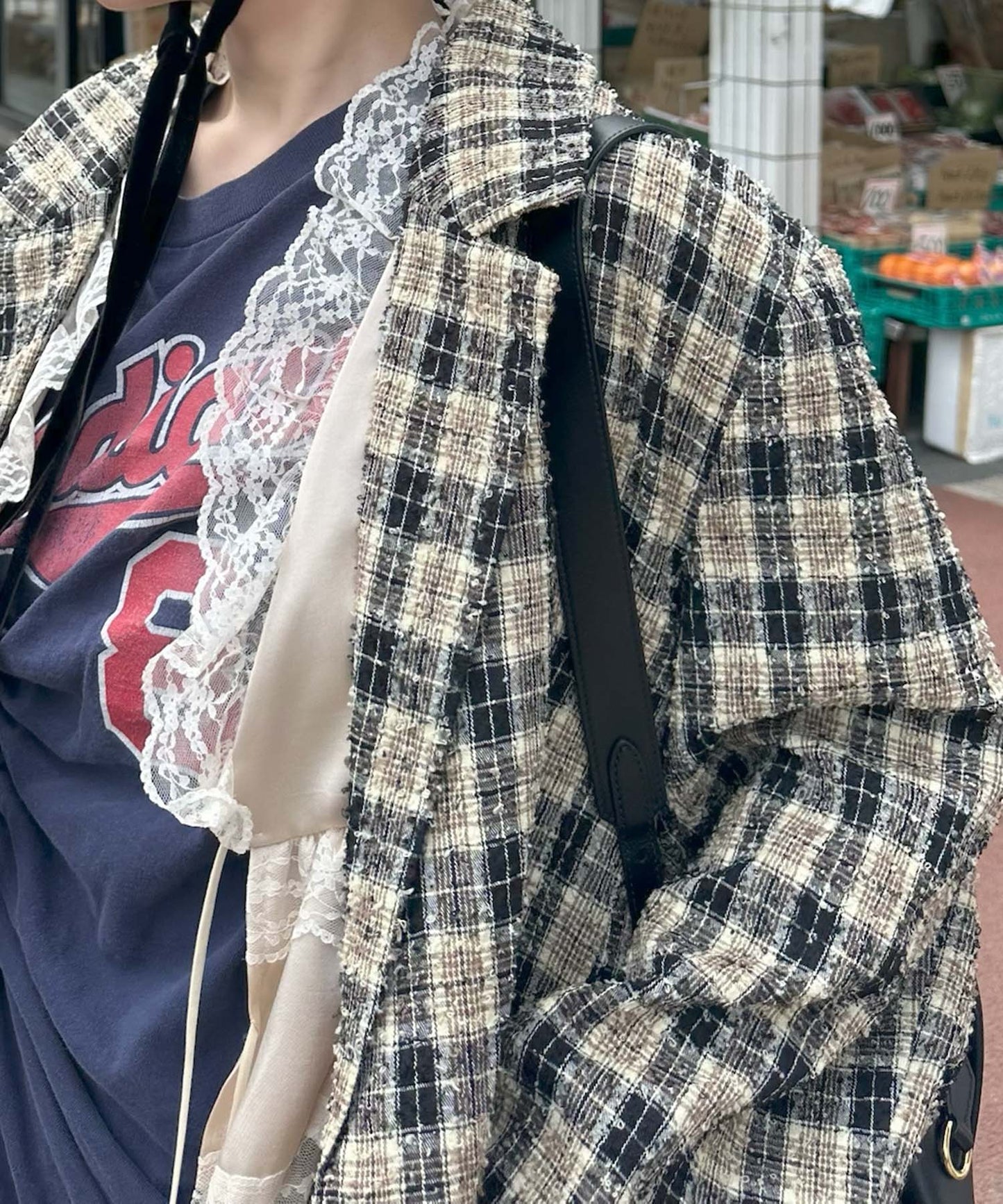 【セットアップで着られる】チェックシャツジャケット【ブラック】