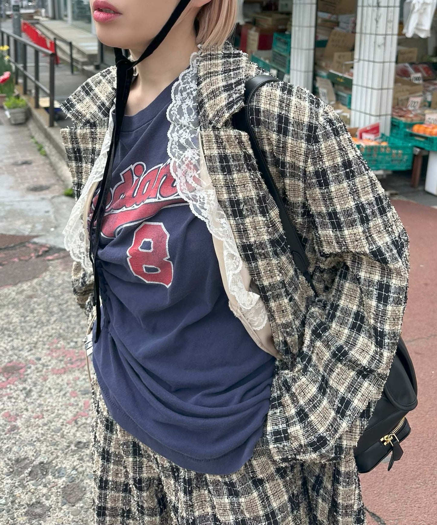 【セットアップで着られる】チェックシャツジャケット【ブラック】