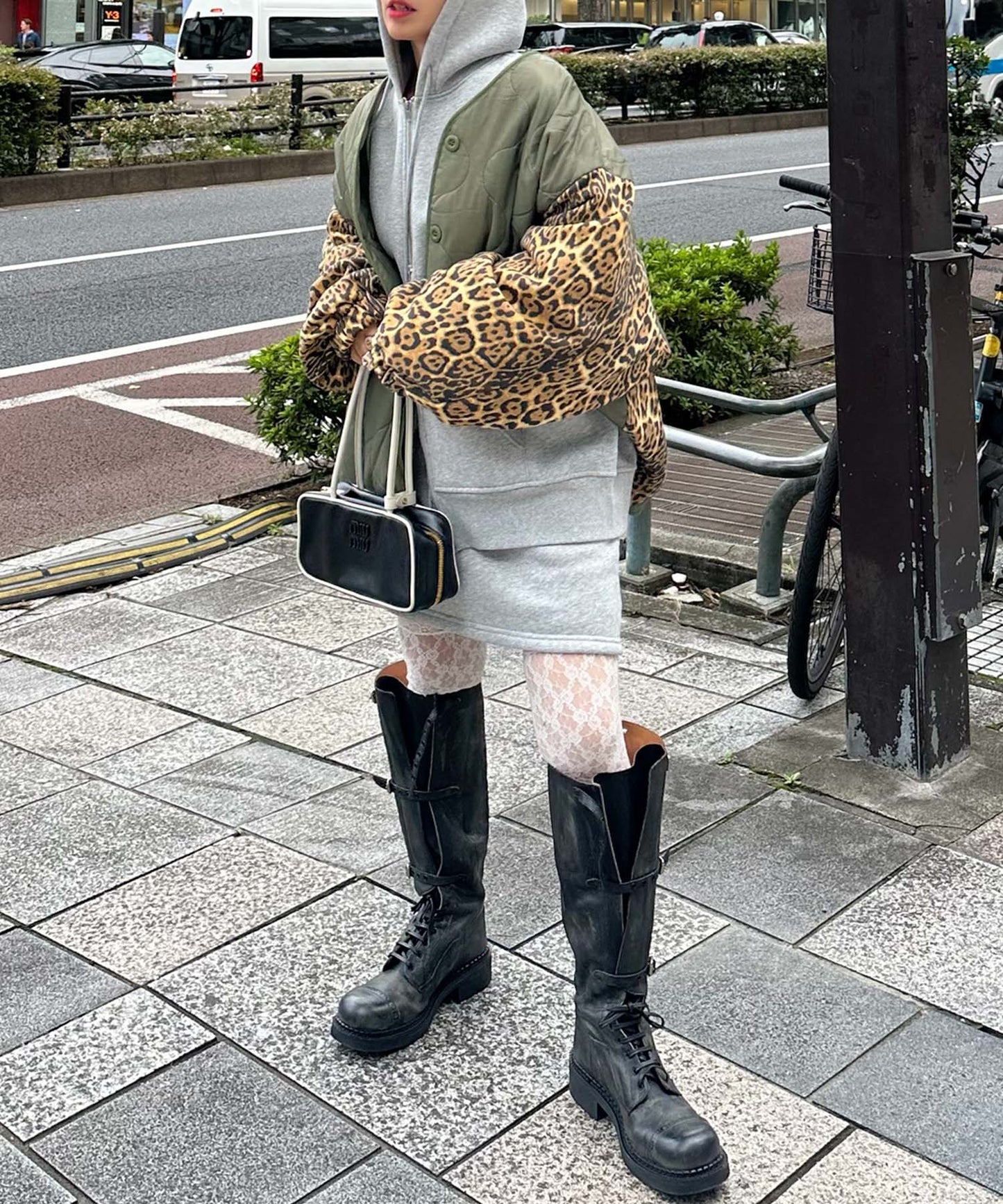 【MENDL'S】キルティング×ヒョウ柄BIGブルゾン【カーキ】