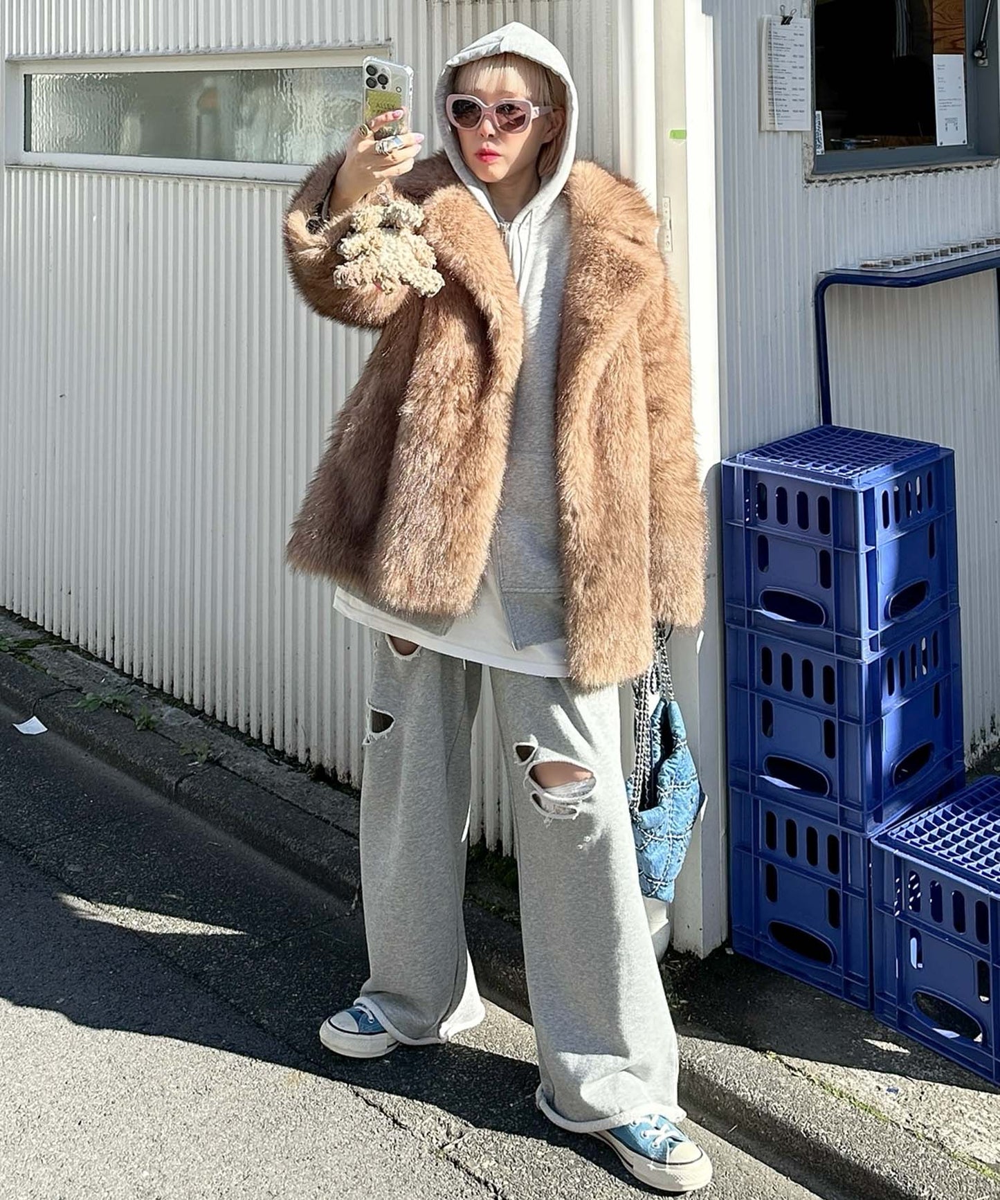 ダメージスウェパンとフレアスカートのセット【グレー】