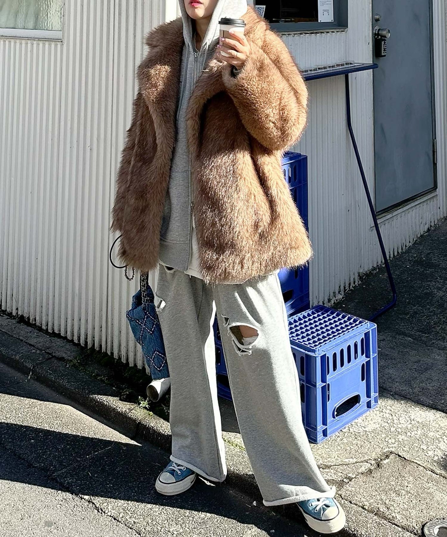 ダメージスウェパンとフレアスカートのセット【グレー】