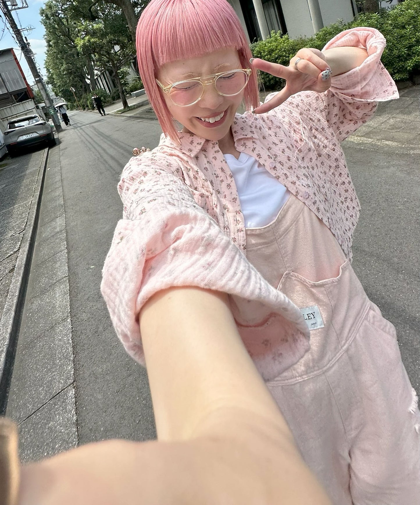 ガーゼ花柄シャツ【ピンク】