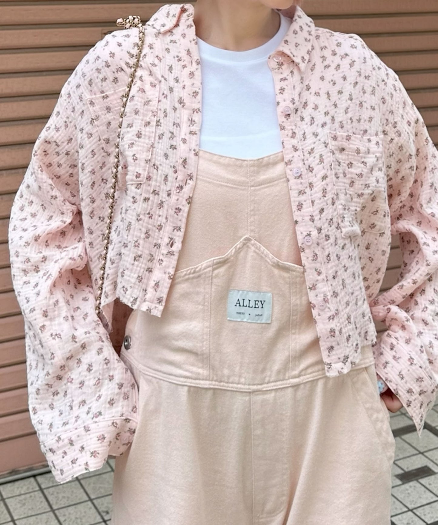 ガーゼ花柄シャツ【ピンク】