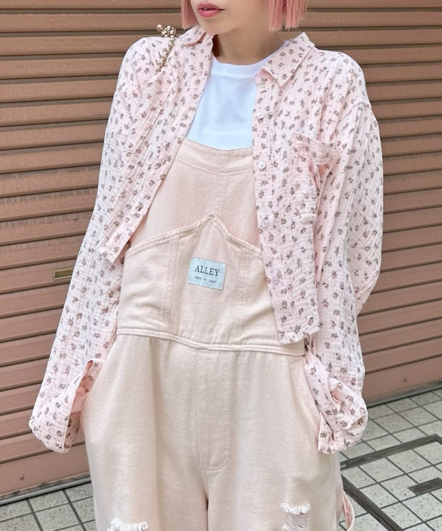ガーゼ花柄シャツ【ピンク】