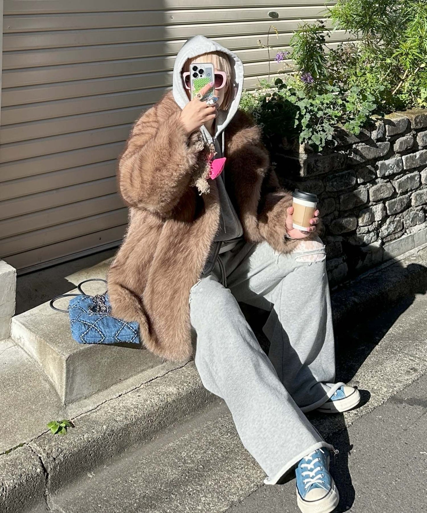 ダメージスウェパンとフレアスカートのセット【グレー】