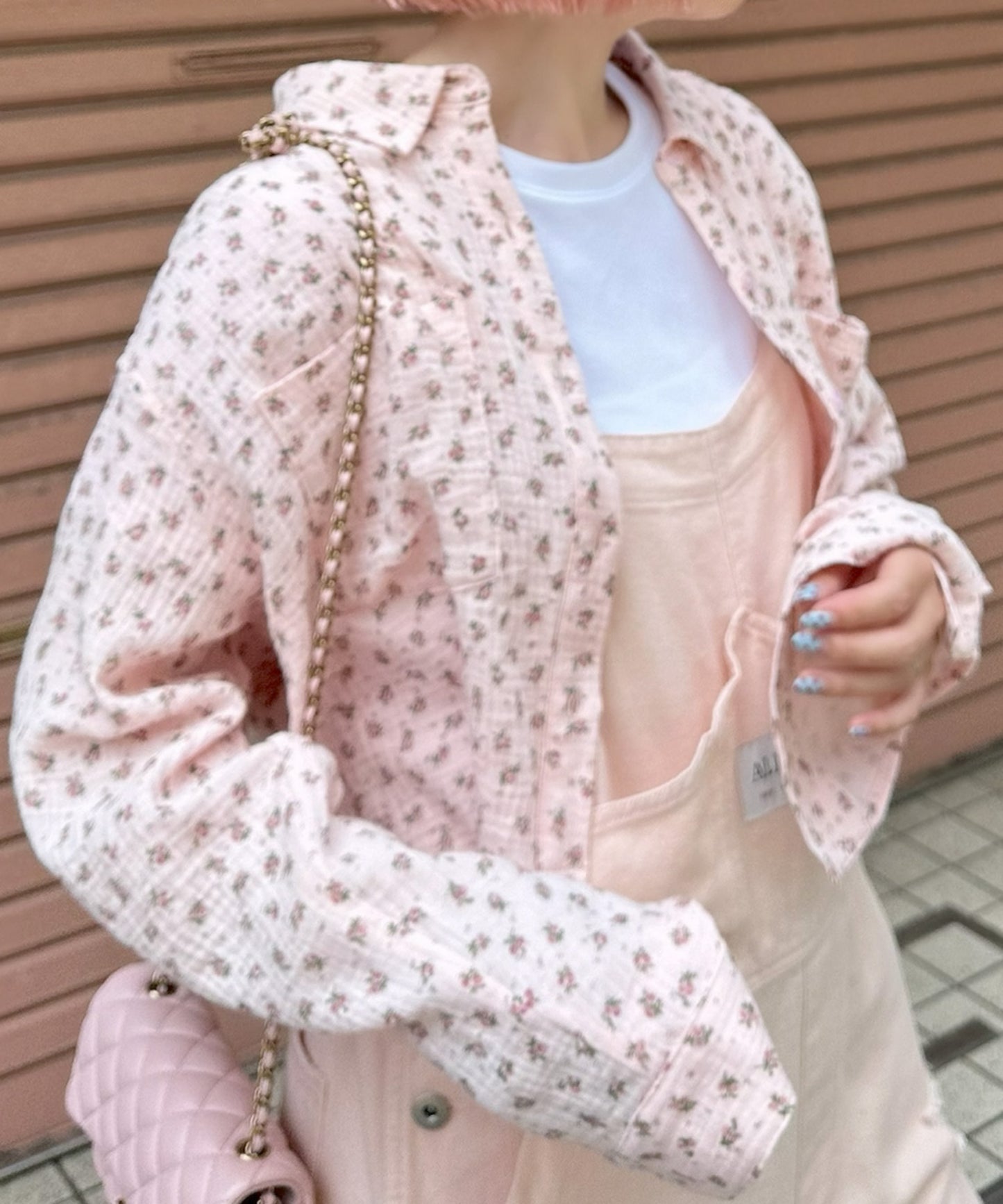 ガーゼ花柄シャツ【ピンク】