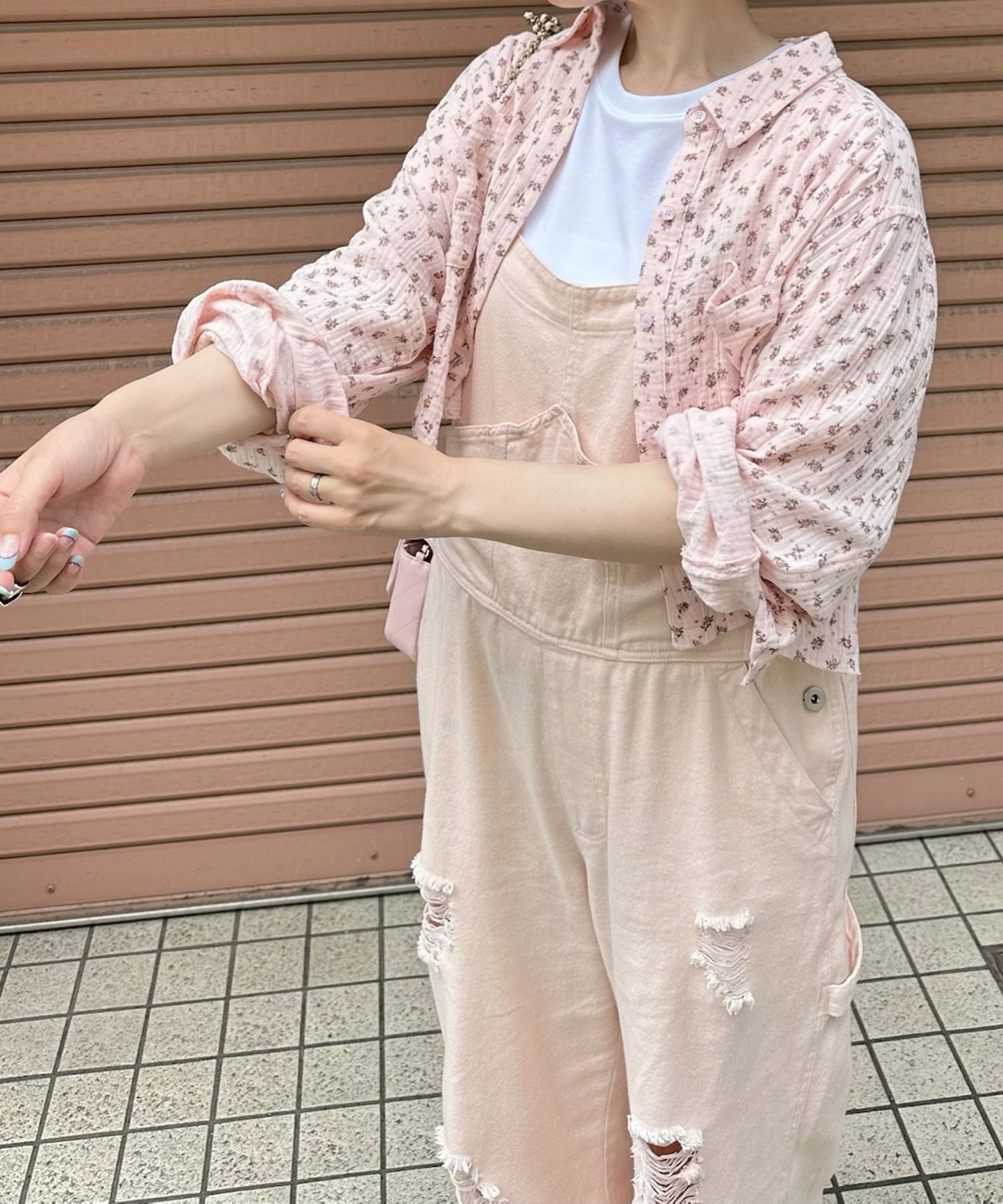 ガーゼ花柄シャツ【ピンク】