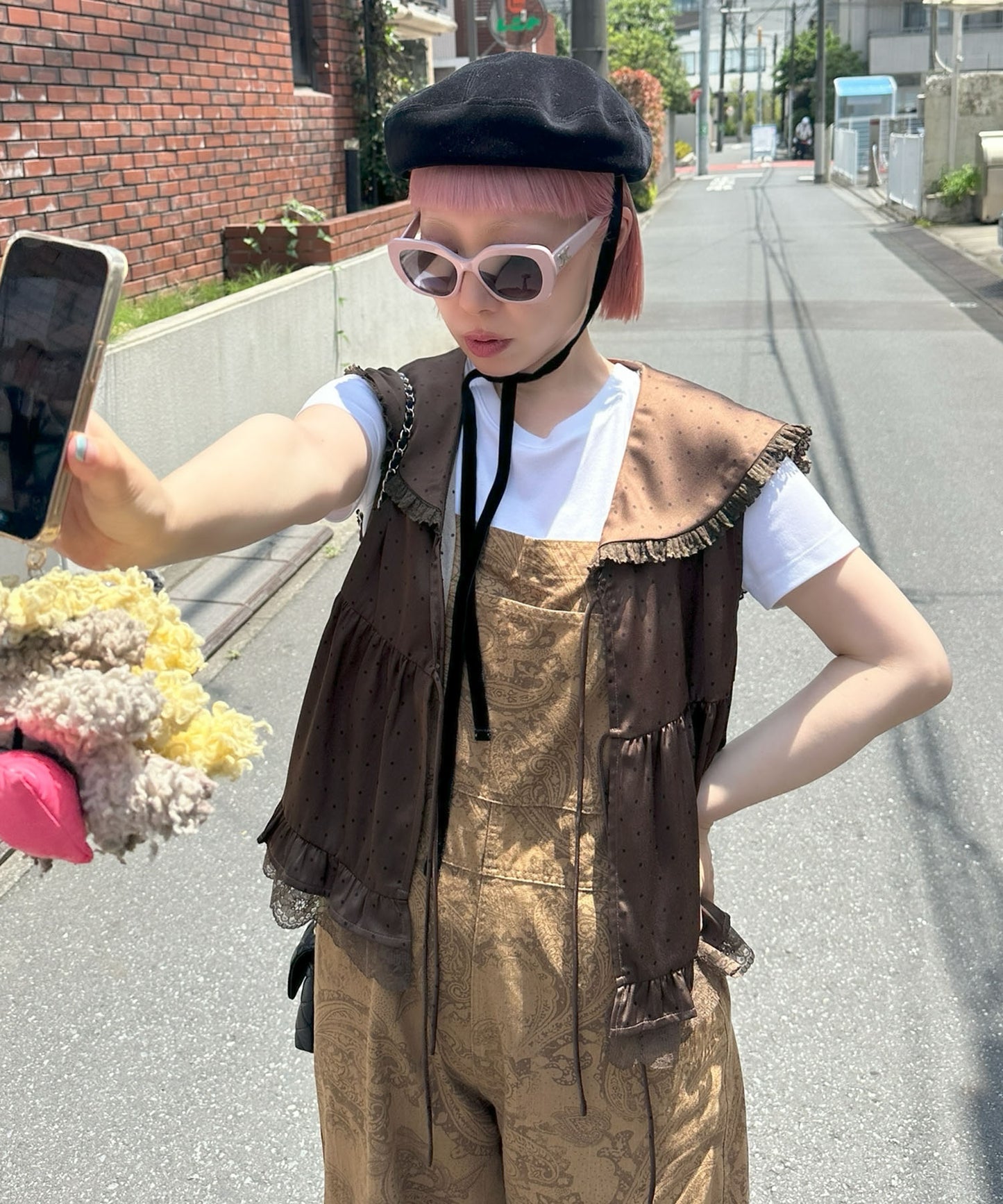ペイズリー柄サロペット【ベージュ】