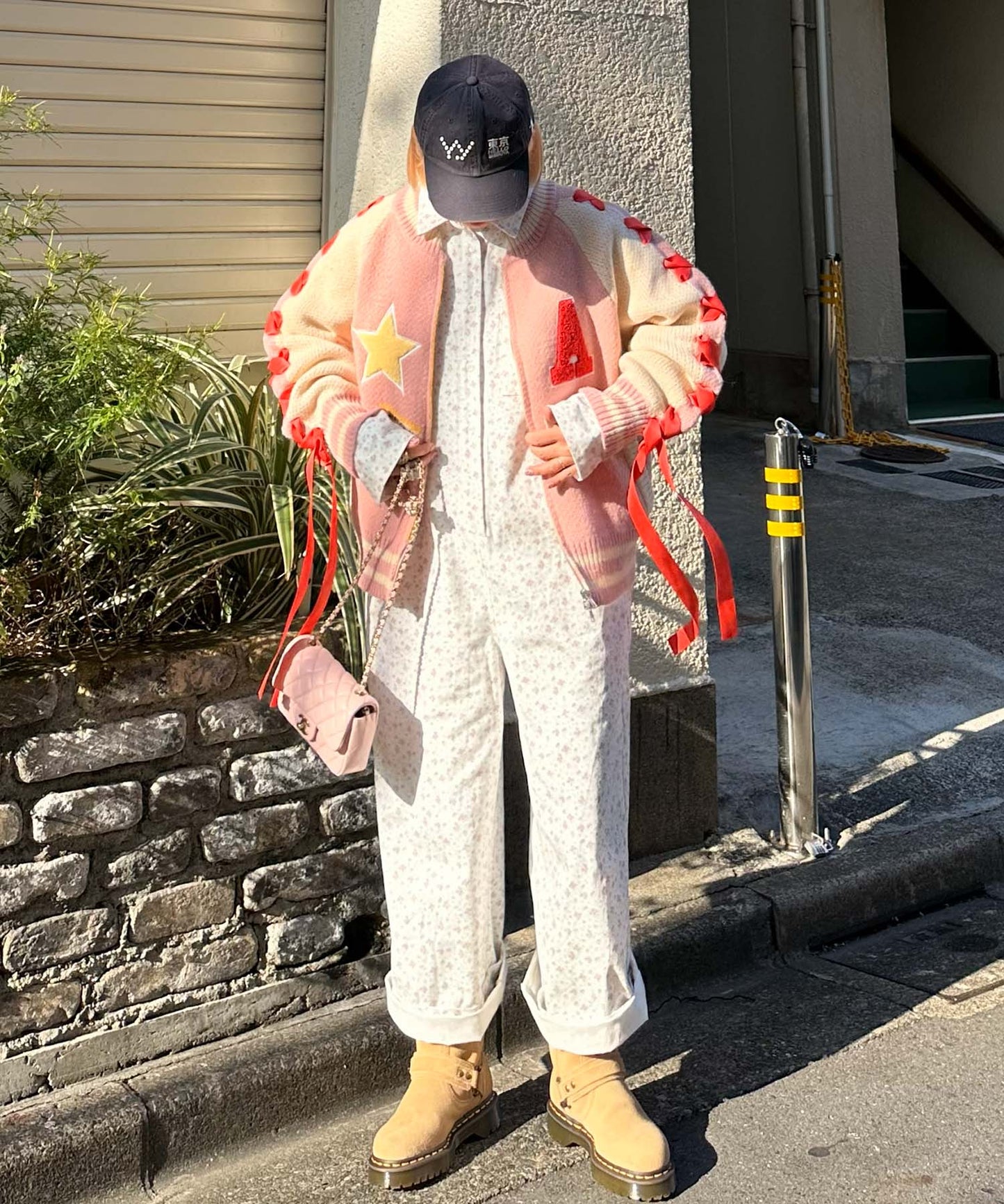 袖リボンALLEYニットスタジャン【ピンク】