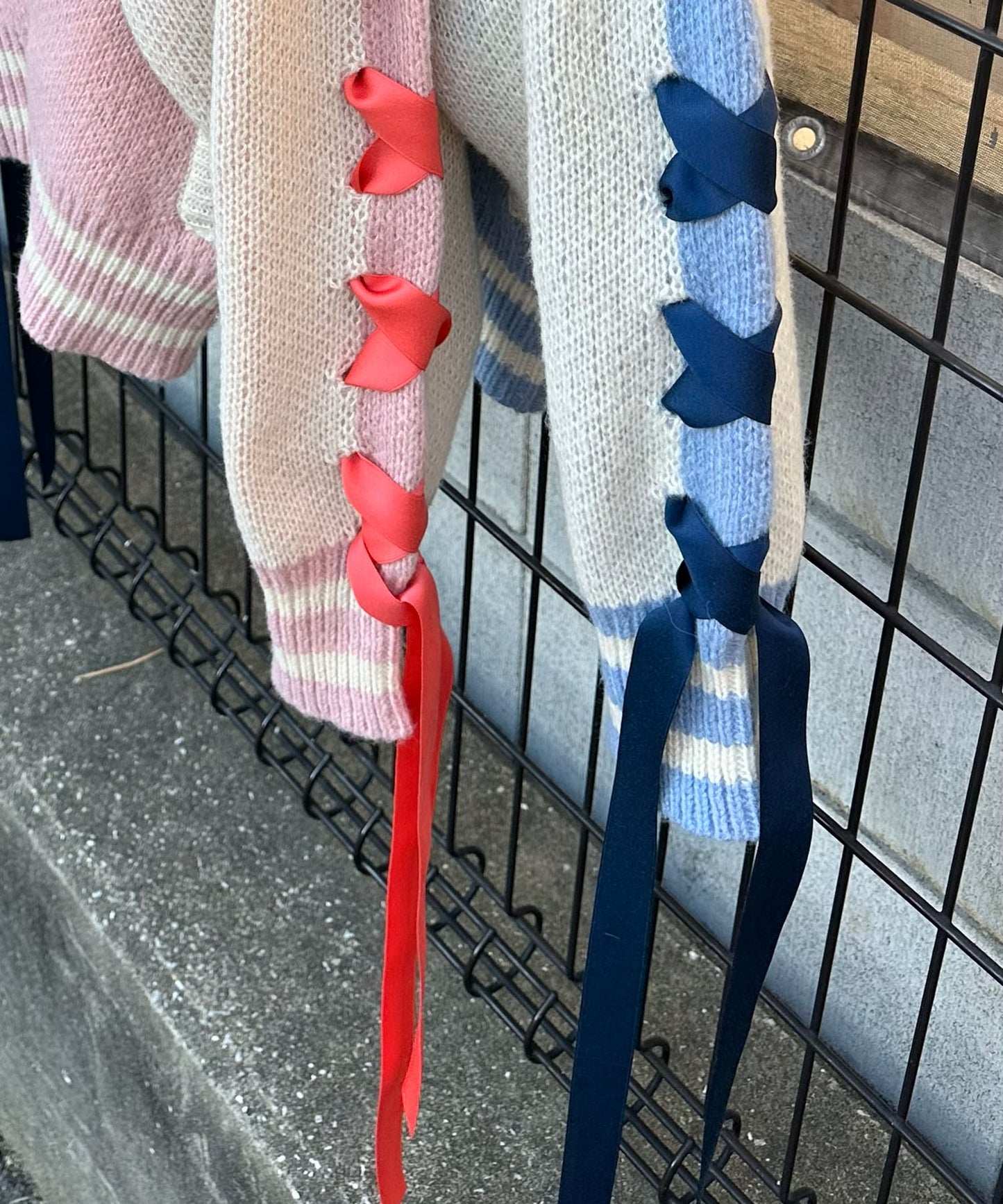 袖リボンALLEYニットスタジャン【ピンク】